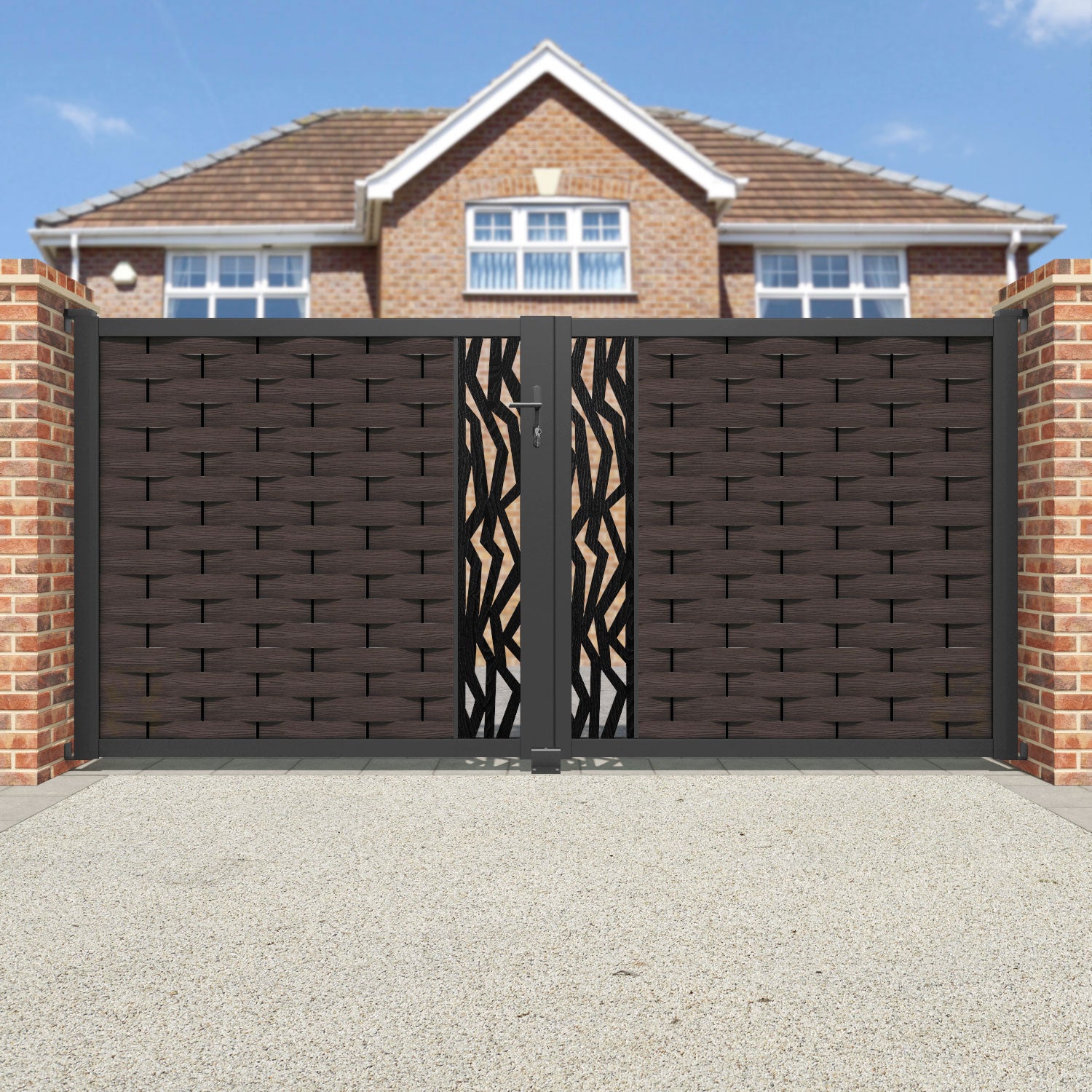 Ripple Zenith Straight Top Driveway Gate - Mid Brown - Middle Screen