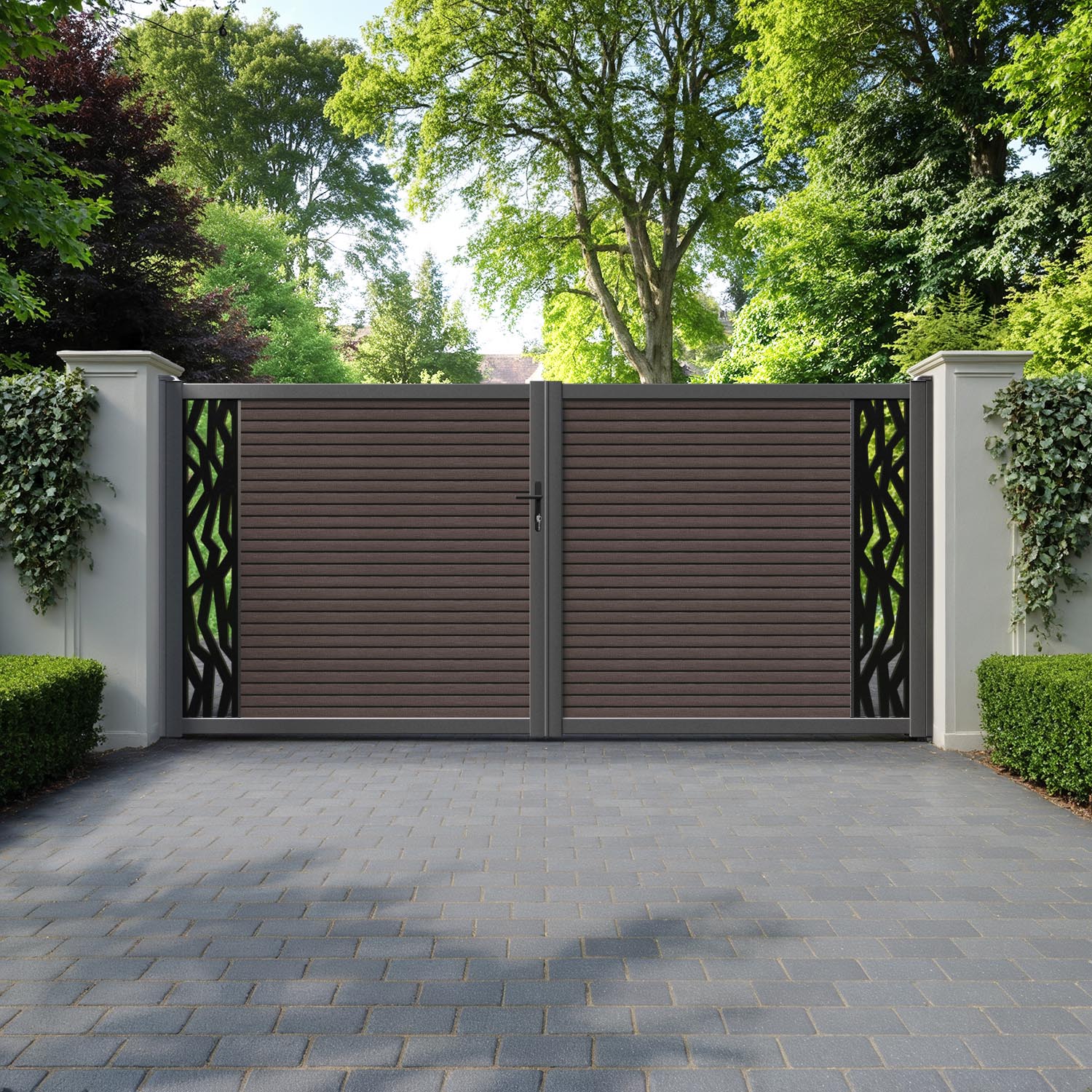 Hudson Zenith Straight Top Driveway Gate - Mid Brown - End Screen
