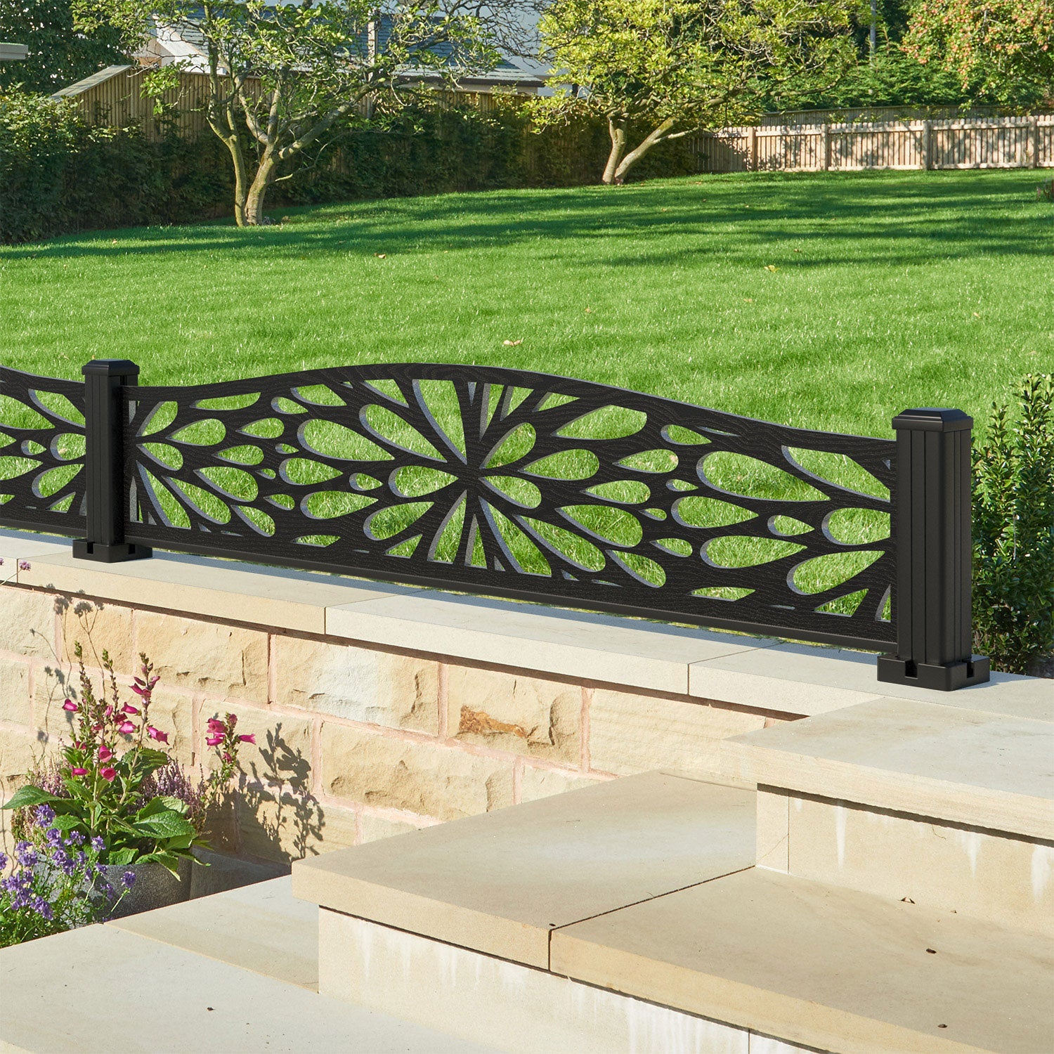 Blossom Decorative Fence - 180x40cm Curved Top - with our aluminium posts