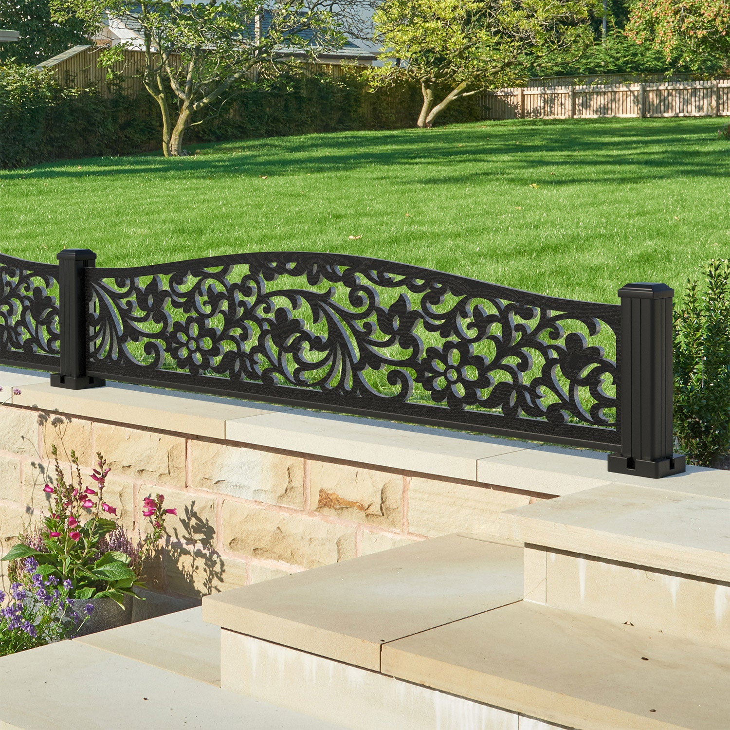 Eden Decorative Fence - 180x40cm Curved Top - with our aluminium posts