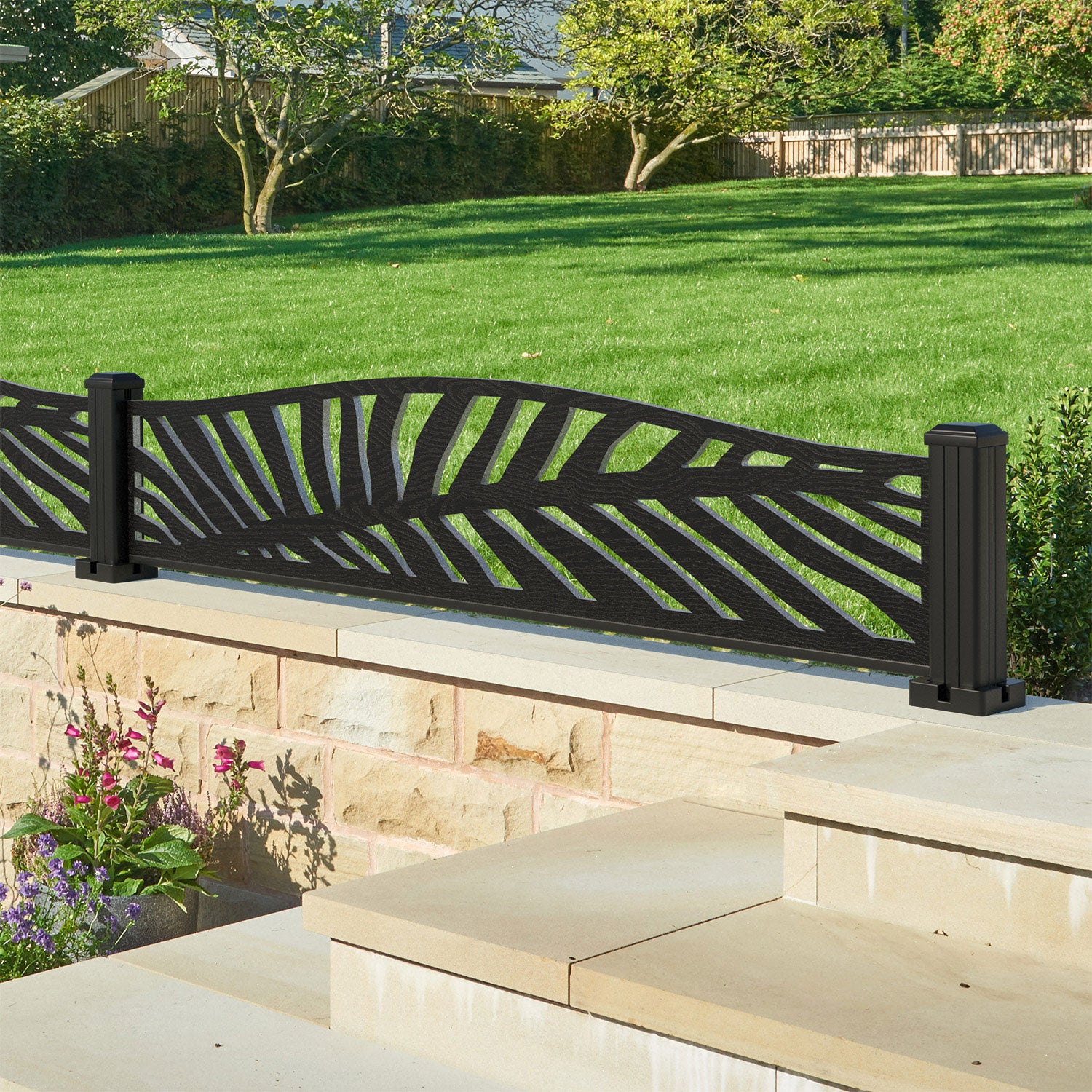 Palm Decorative Fence - 180x40cm Curved Top - with our aluminium posts