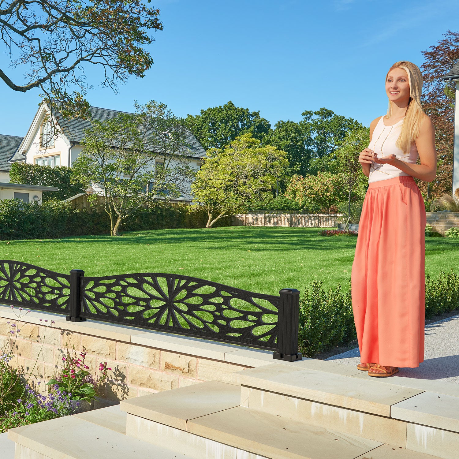 Blossom Decorative Fence - 180x40cm Curved Top - with our aluminium posts