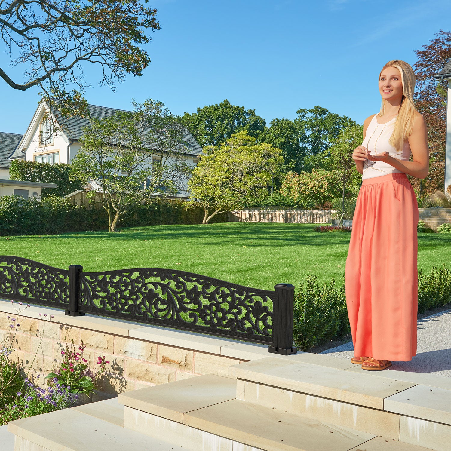 Eden Decorative Fence - 180x40cm Curved Top - with our aluminium posts