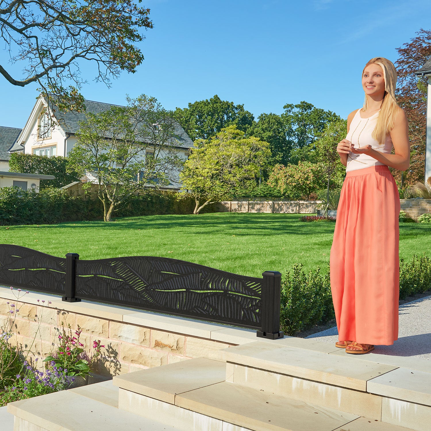 Feather Decorative Fence - 180x40cm Curved Top - with our aluminium posts