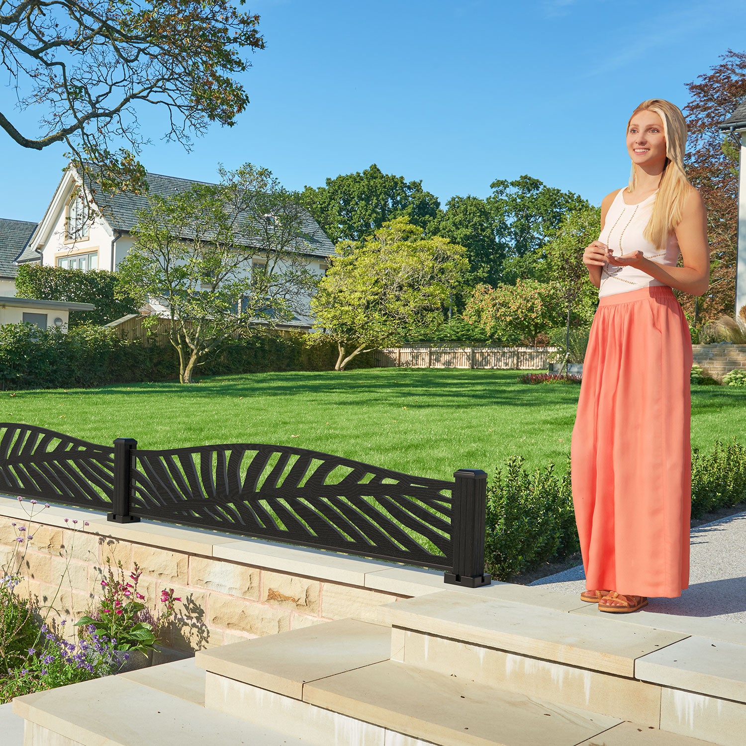 Palm Decorative Fence - 180x40cm Curved Top - with our aluminium posts