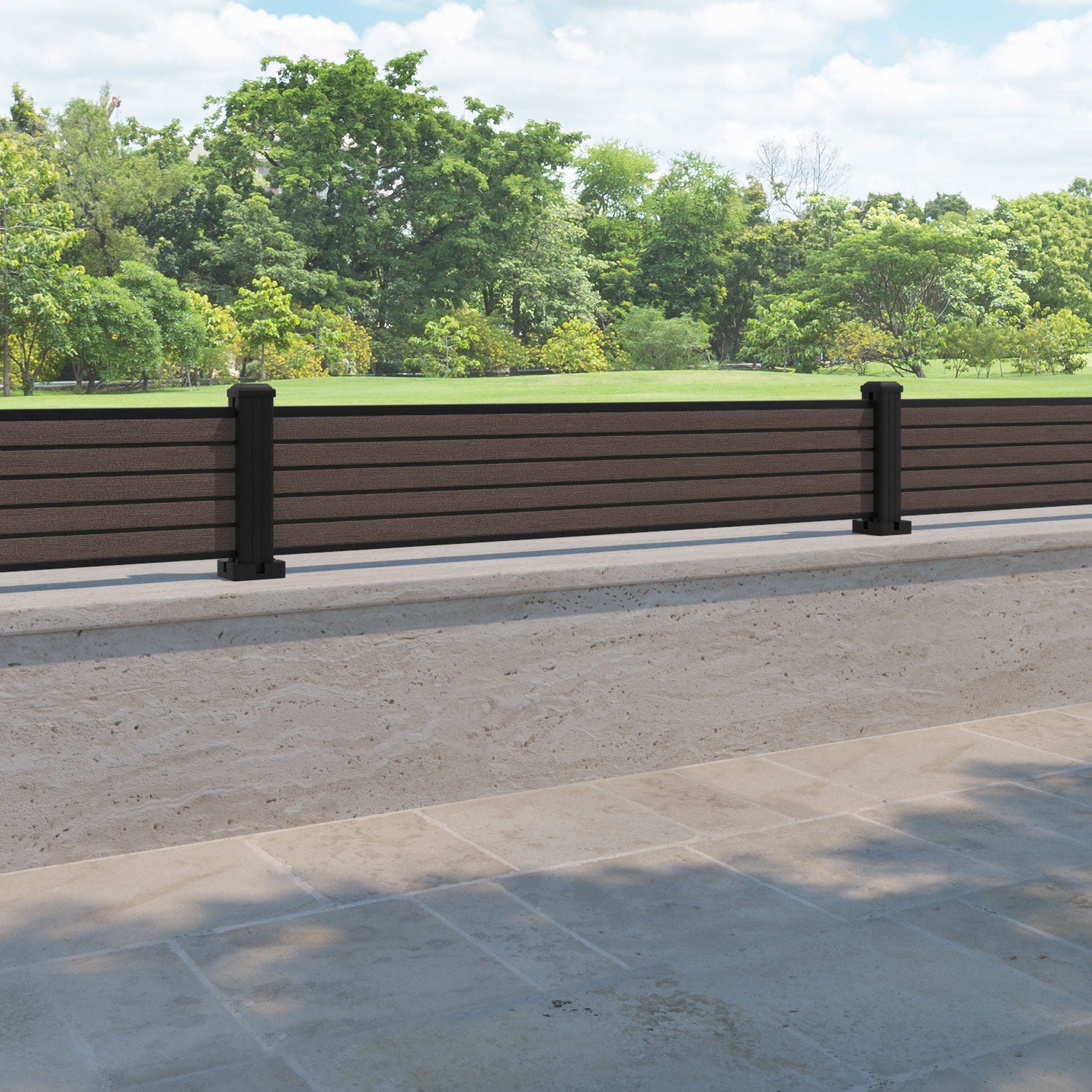 Hudson Fence Panel - Mid Brown - with our aluminium posts