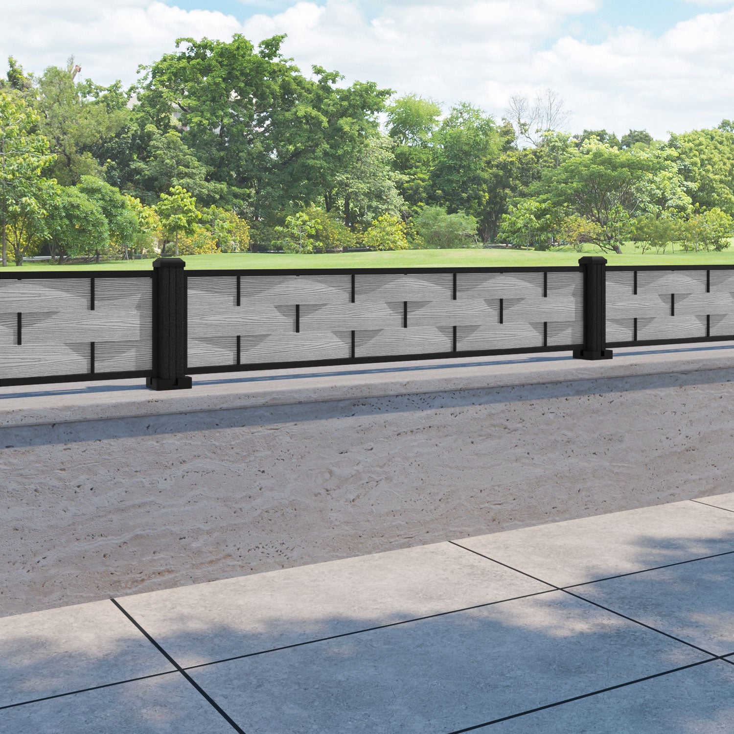 Ripple Fence Panel - Light Grey - with our composite posts