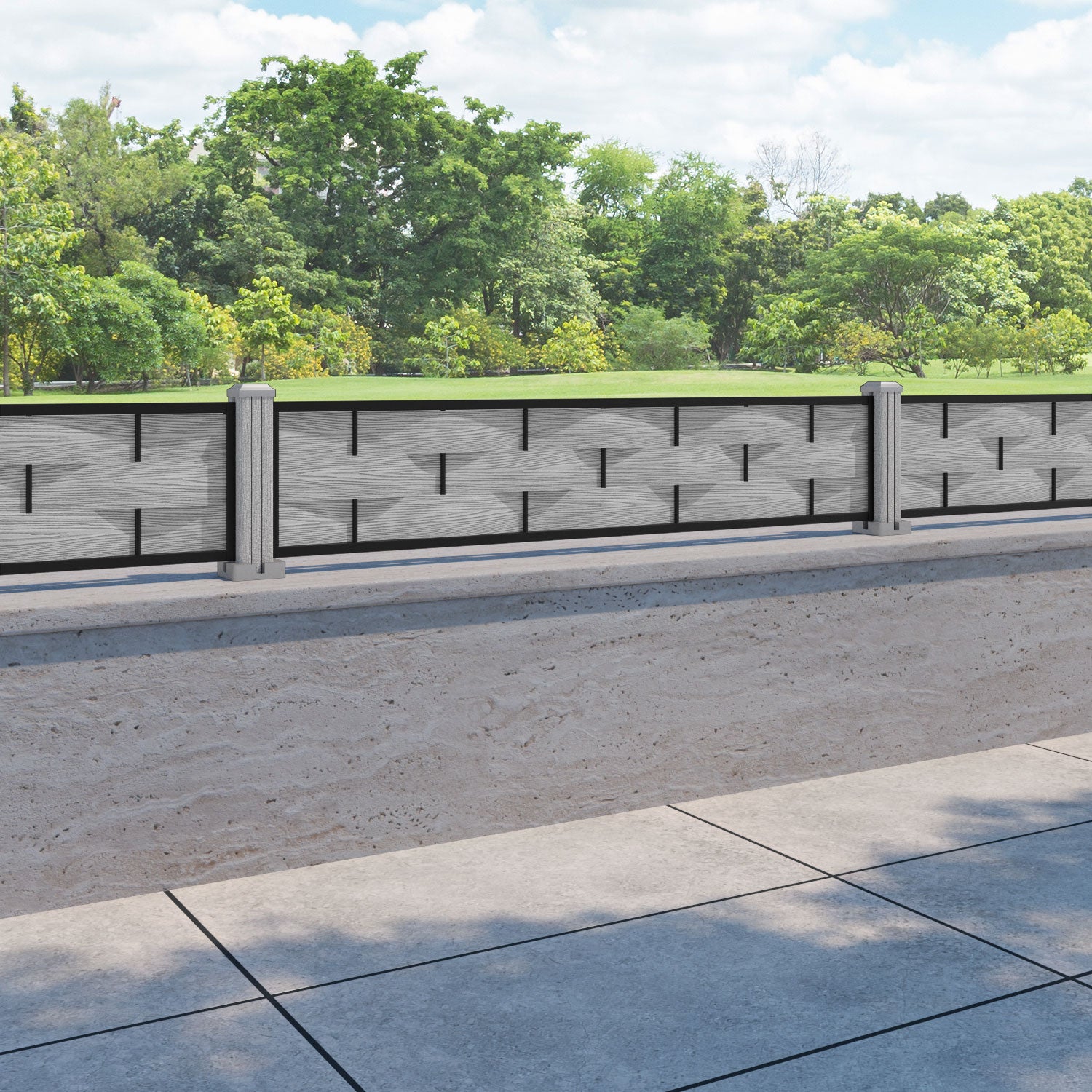 Ripple Fence Panel - Light Grey - with our composite posts