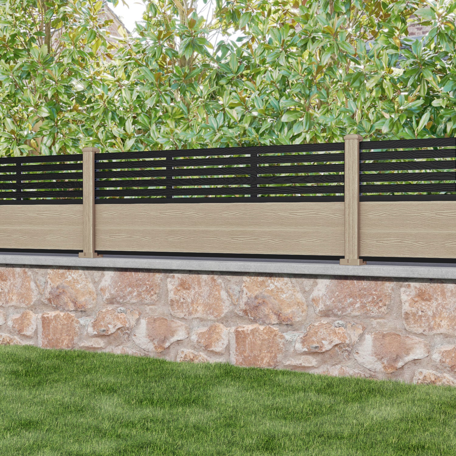 Classic Aspen Fence Panel - Light Oak - with our composite posts