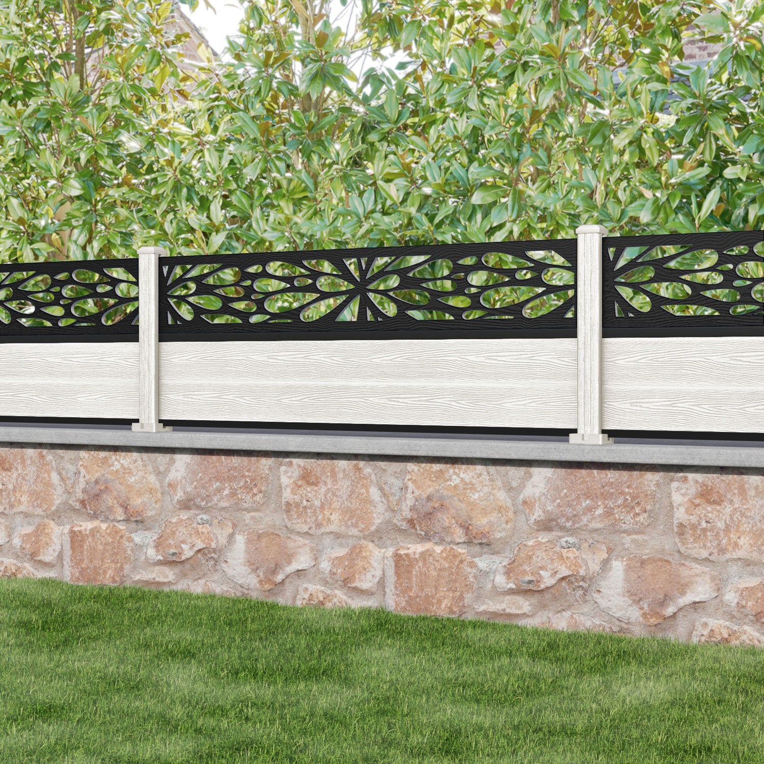 Classic Blossom Fence Panel - Light Stone - with our composite posts