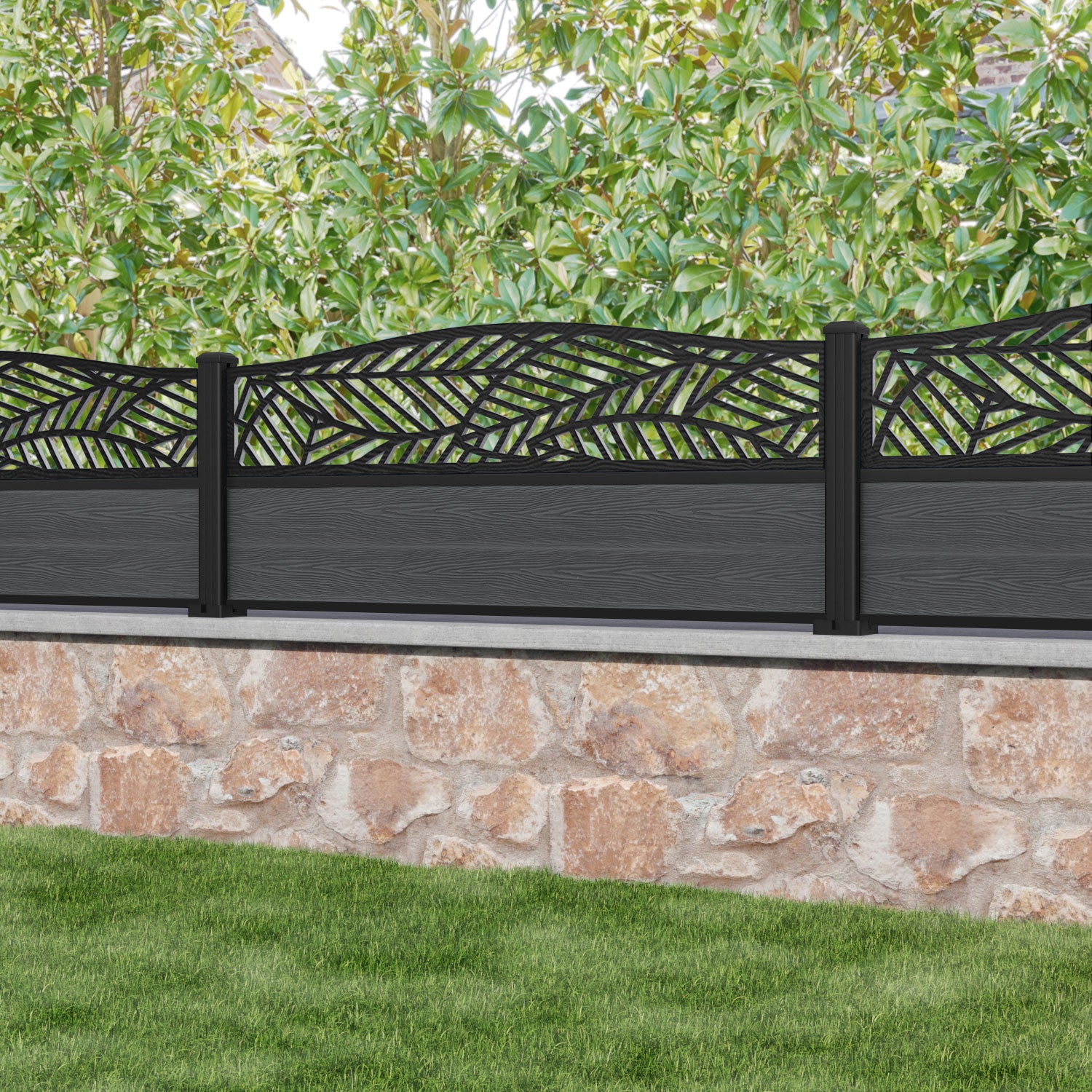 Classic Habitat Curved Top Fence Panel - Dark Grey - with our aluminium posts