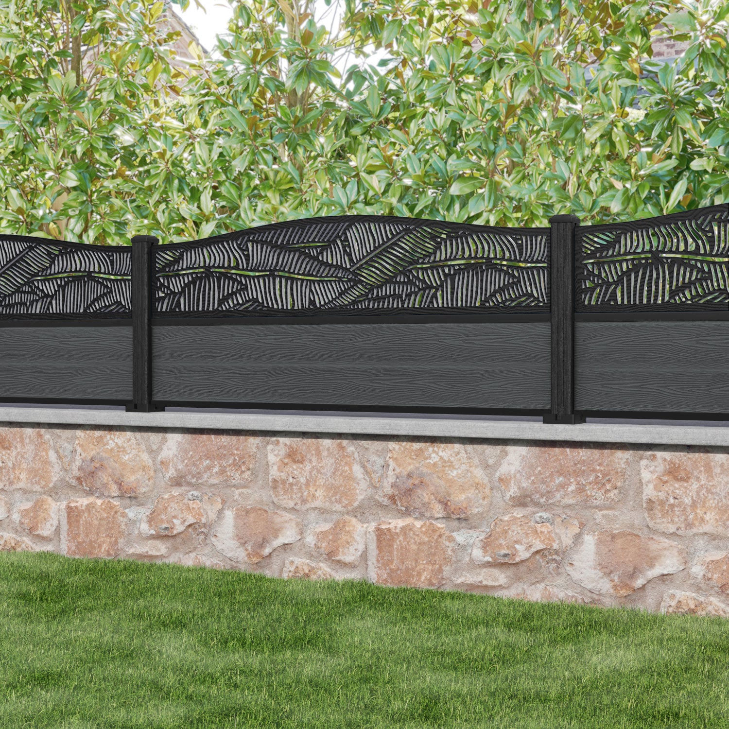Classic Feather Curved Top Fence Panel - Dark Grey - with our composite posts