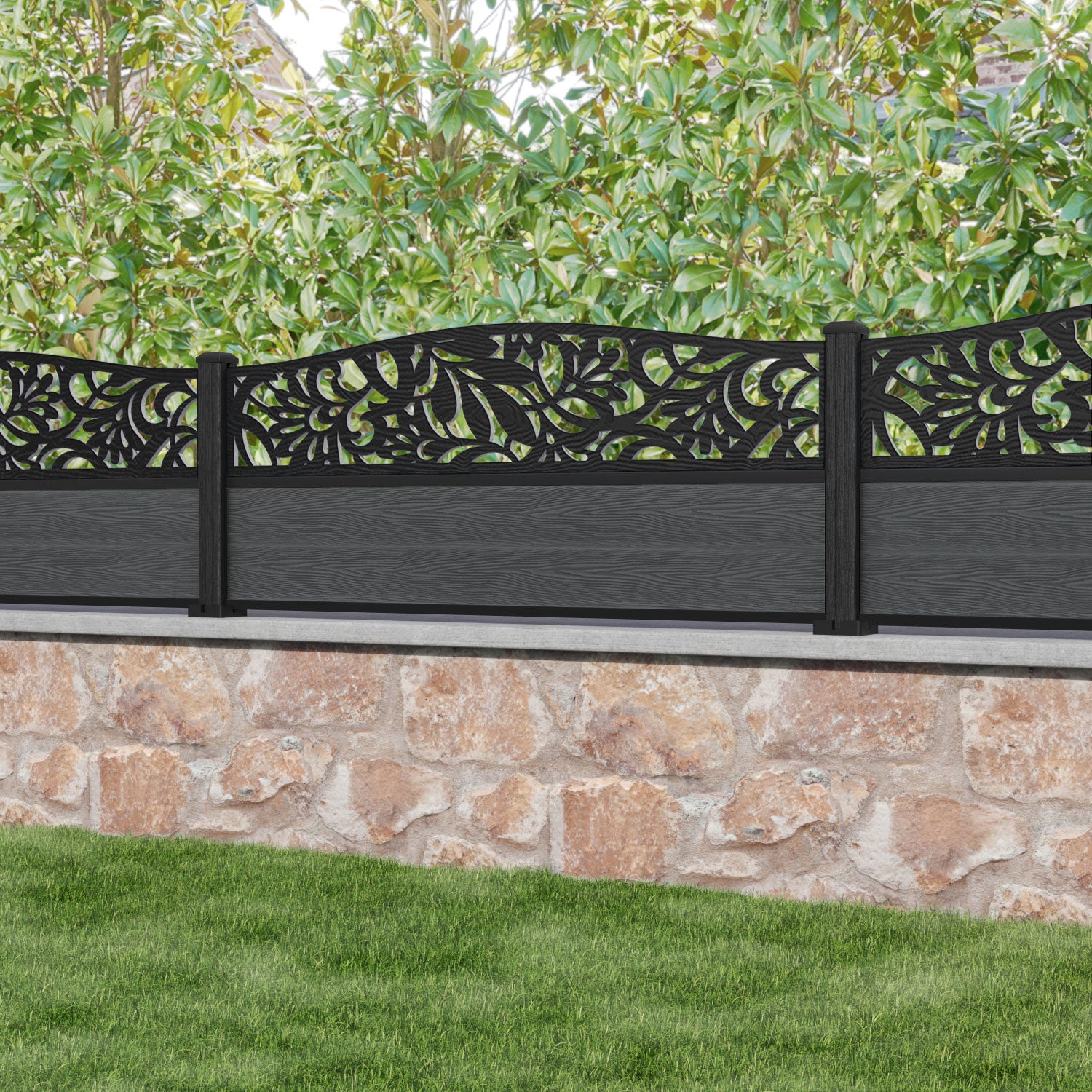 Classic Heritage Curved Top Fence Panel - Dark Grey - with our composite posts
