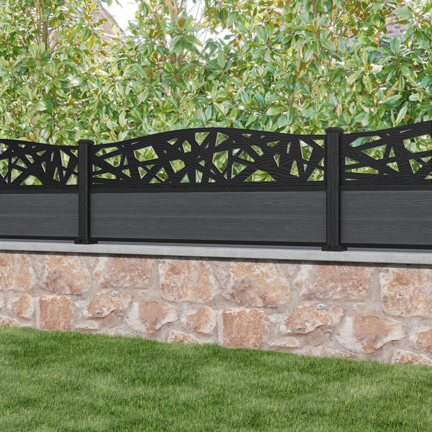 Classic Prism Curved Top Fence Panel - Dark Grey - with our composite posts