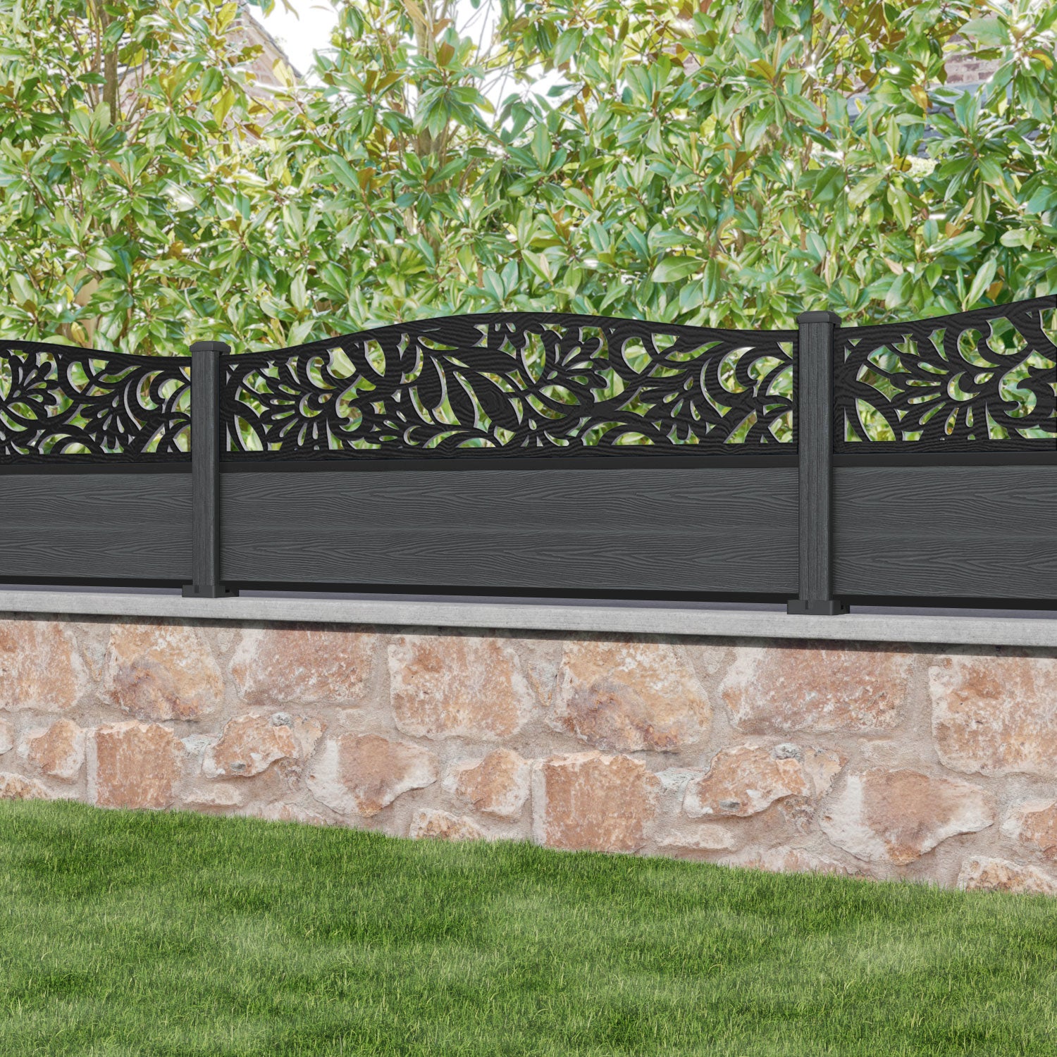 Classic Heritage Curved Top Fence Panel - Dark Grey - with our composite posts