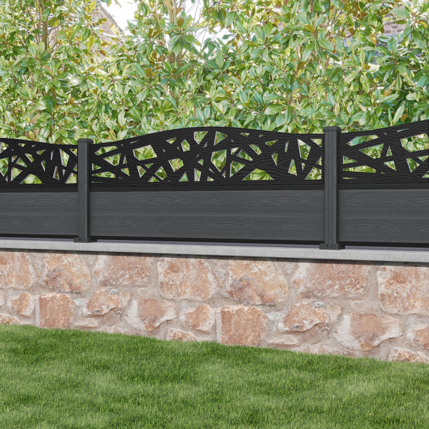 Classic Prism Curved Top Fence Panel - Dark Grey - with our composite posts