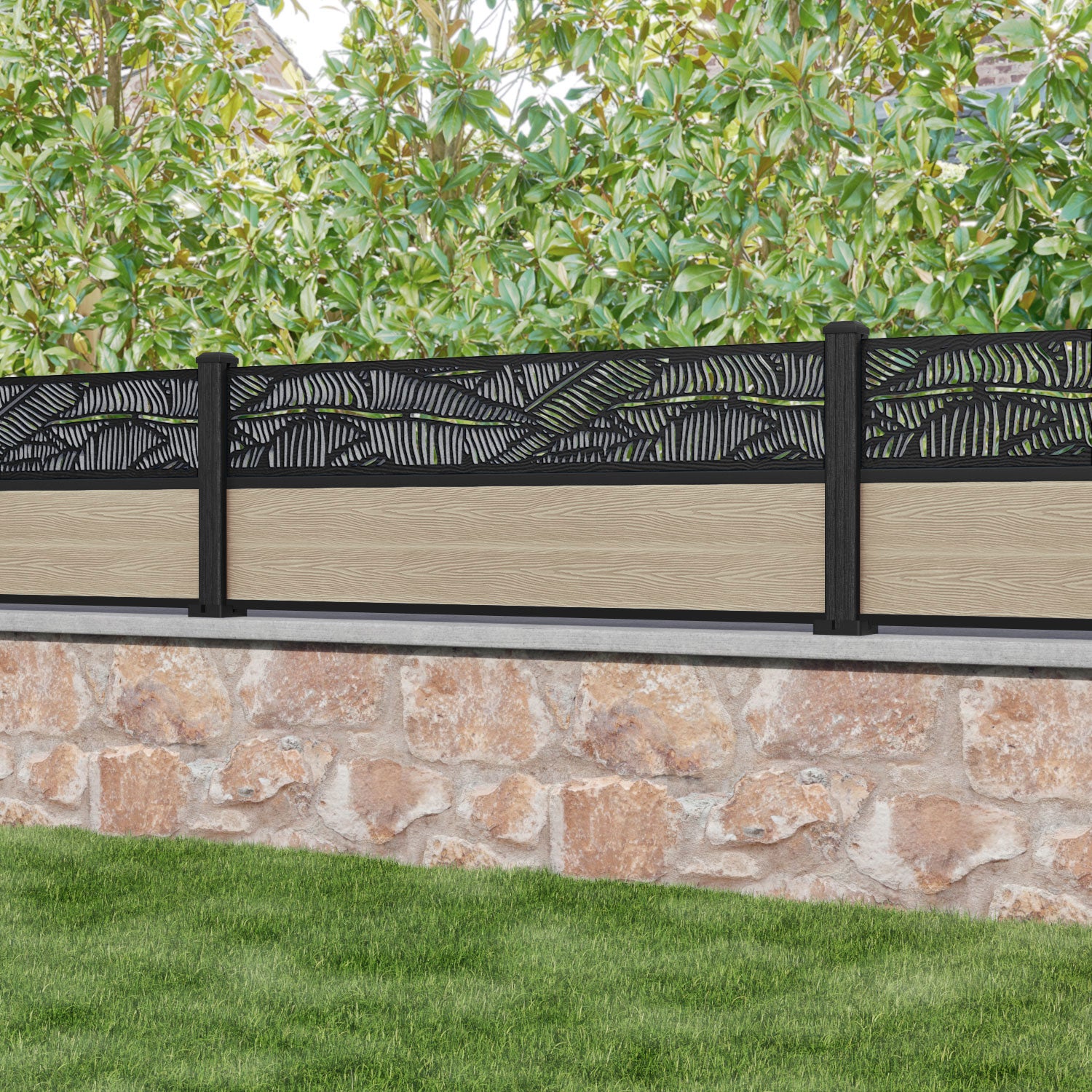 Classic Feather Fence Panel - Light Oak - with our composite posts