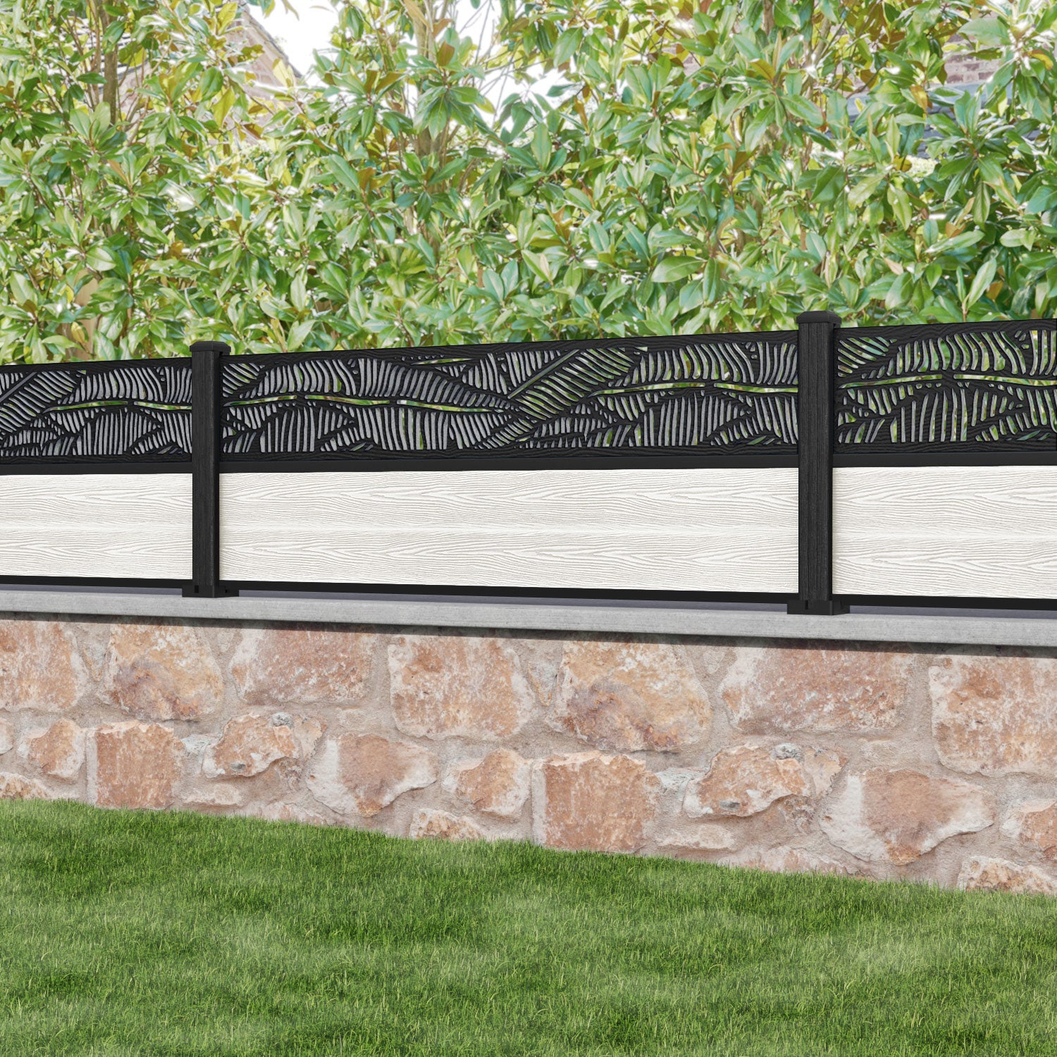 Classic Feather Fence Panel - Light Stone - with our composite posts