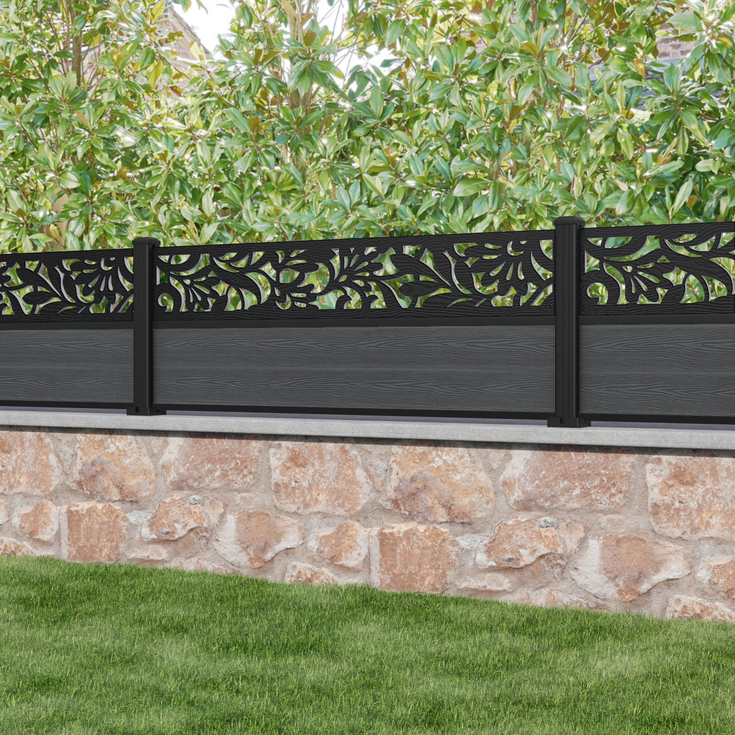 Classic Heritage Fence Panel - Dark Grey - with our aluminium posts