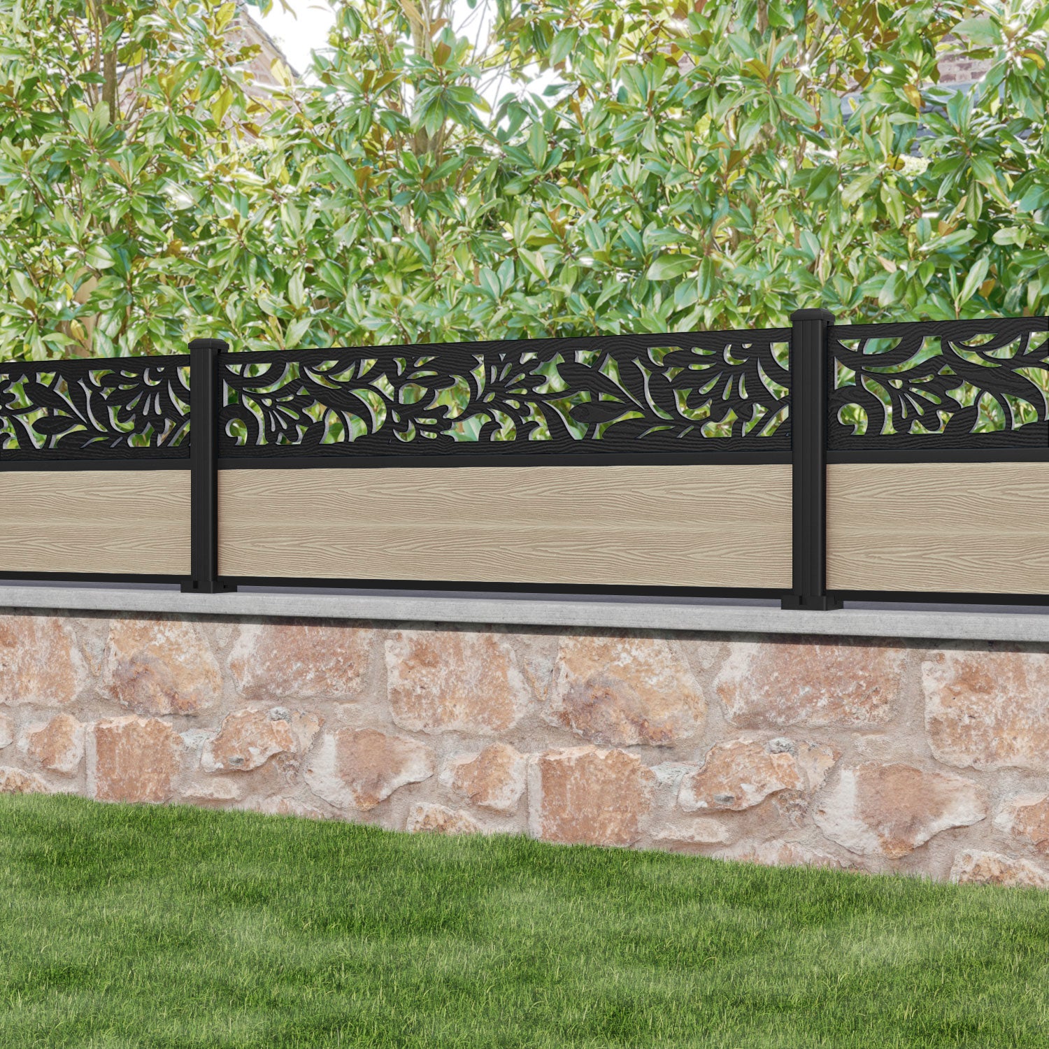 Classic Heritage Fence Panel - Light Oak - with our aluminium posts