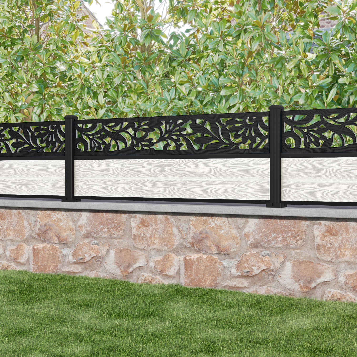 Classic Heritage Fence Panel - Light Stone - with our aluminium posts