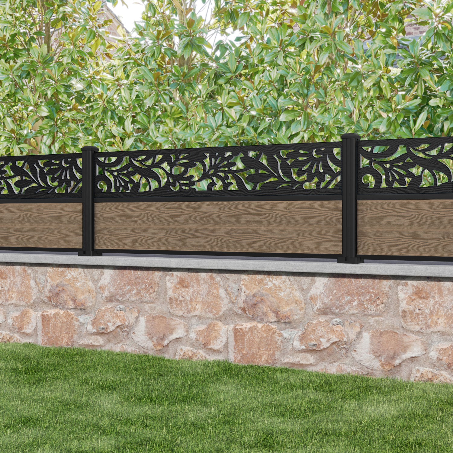 Classic Heritage Fence Panel - Teak - with our aluminium posts