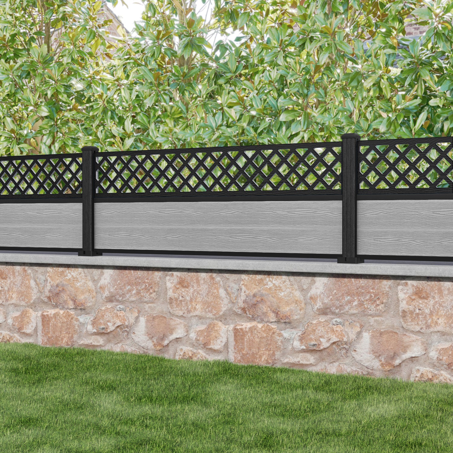 Classic Hive Fence Panel - Light Grey - with our composite posts