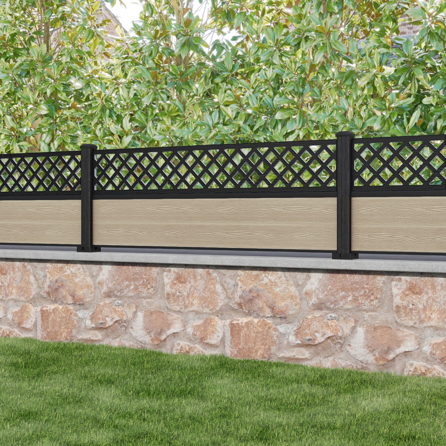 Classic Hive Fence Panel - Light Oak - with our composite posts