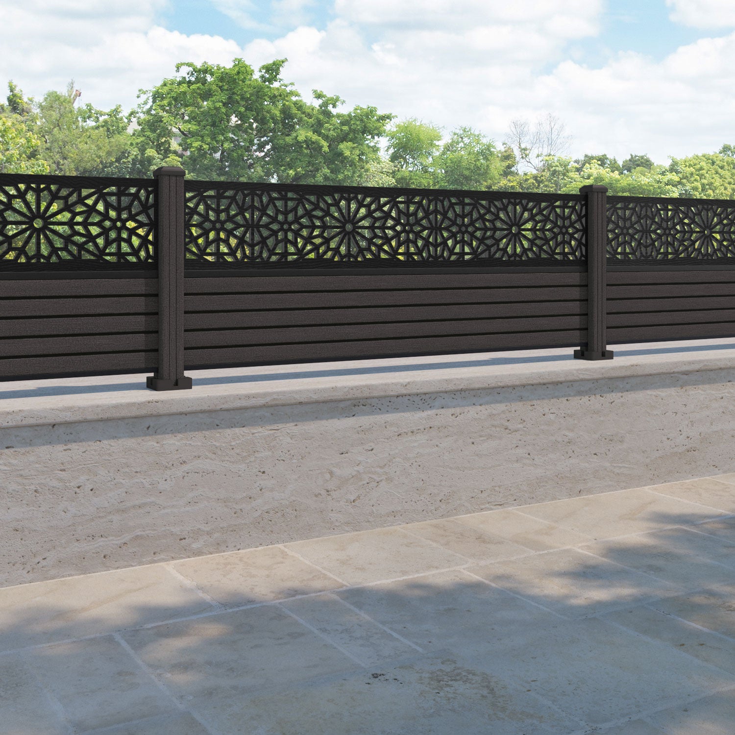 Hudson Alnara Fence Panel - Dark Oak - with our composite posts