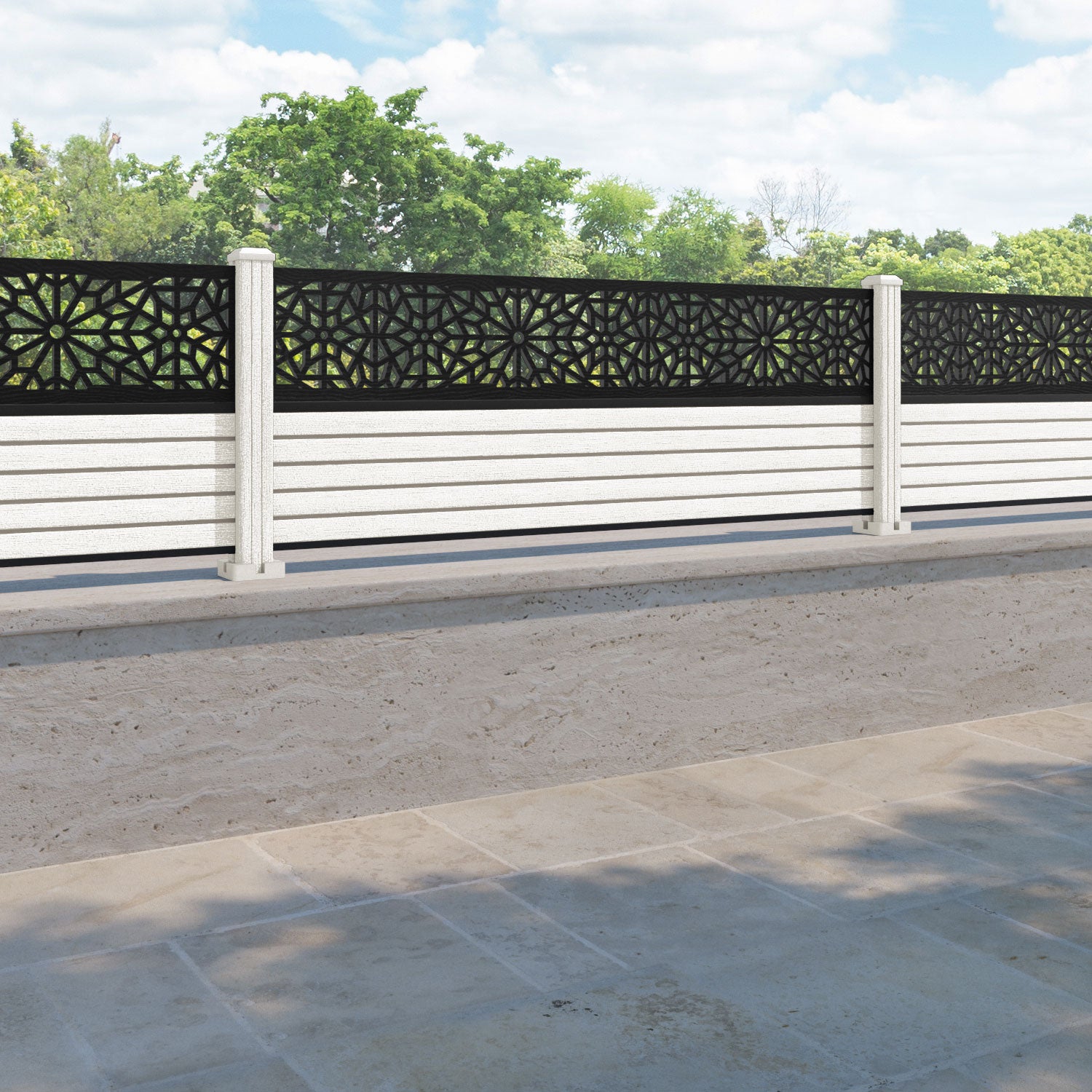 Hudson Alnara Fence Panel - Light Stone - with our composite posts