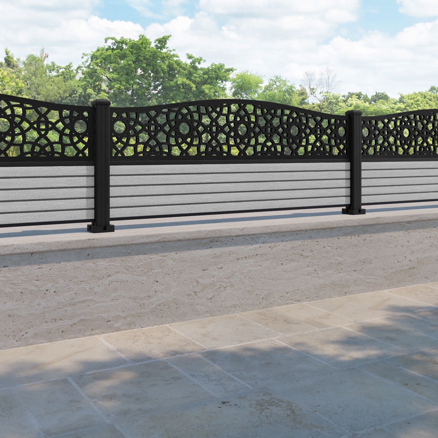 Hudson Ambar Curved Top Fence Panel - Light Grey - with our composite posts