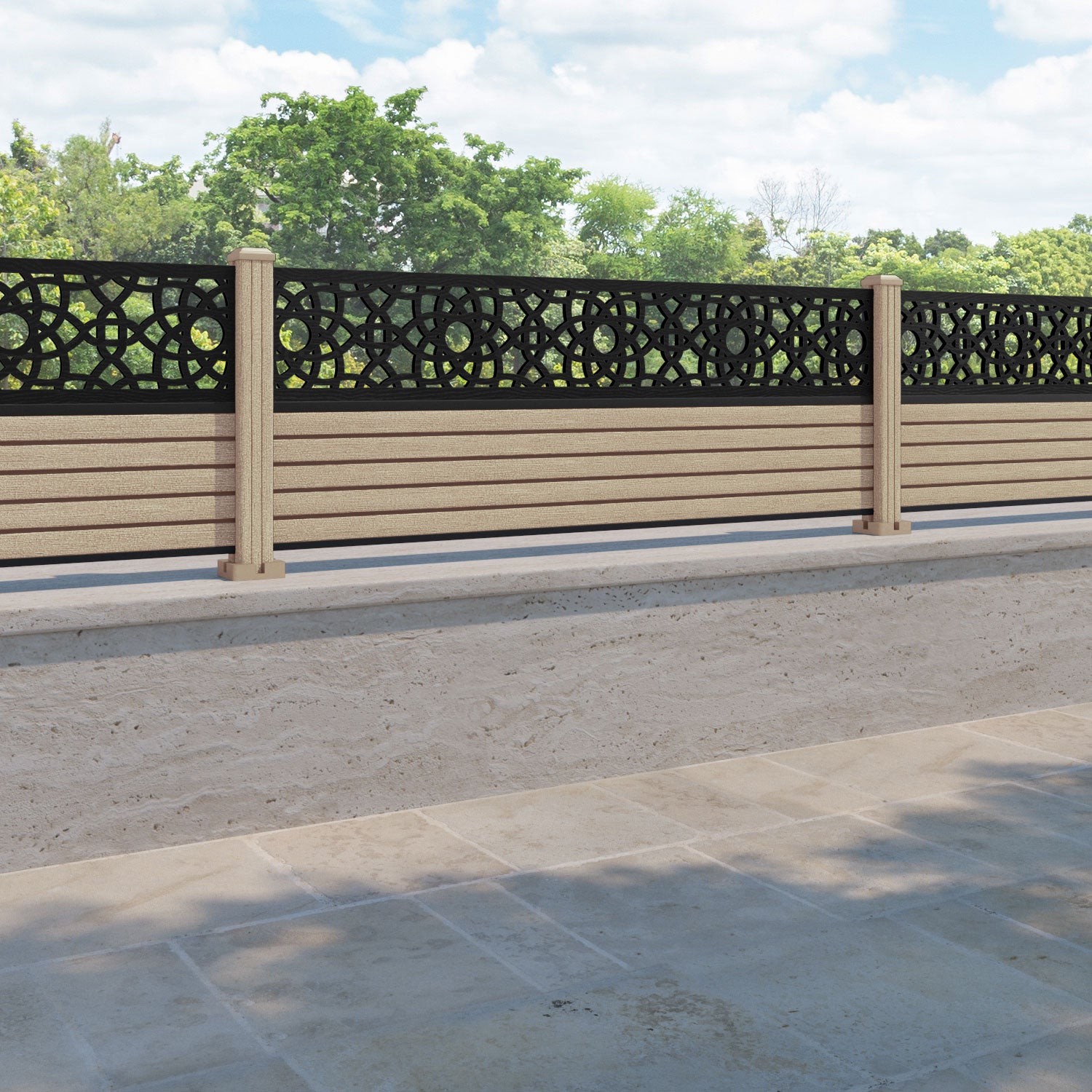 Hudson Ambar Fence Panel - Light Oak - with our composite posts