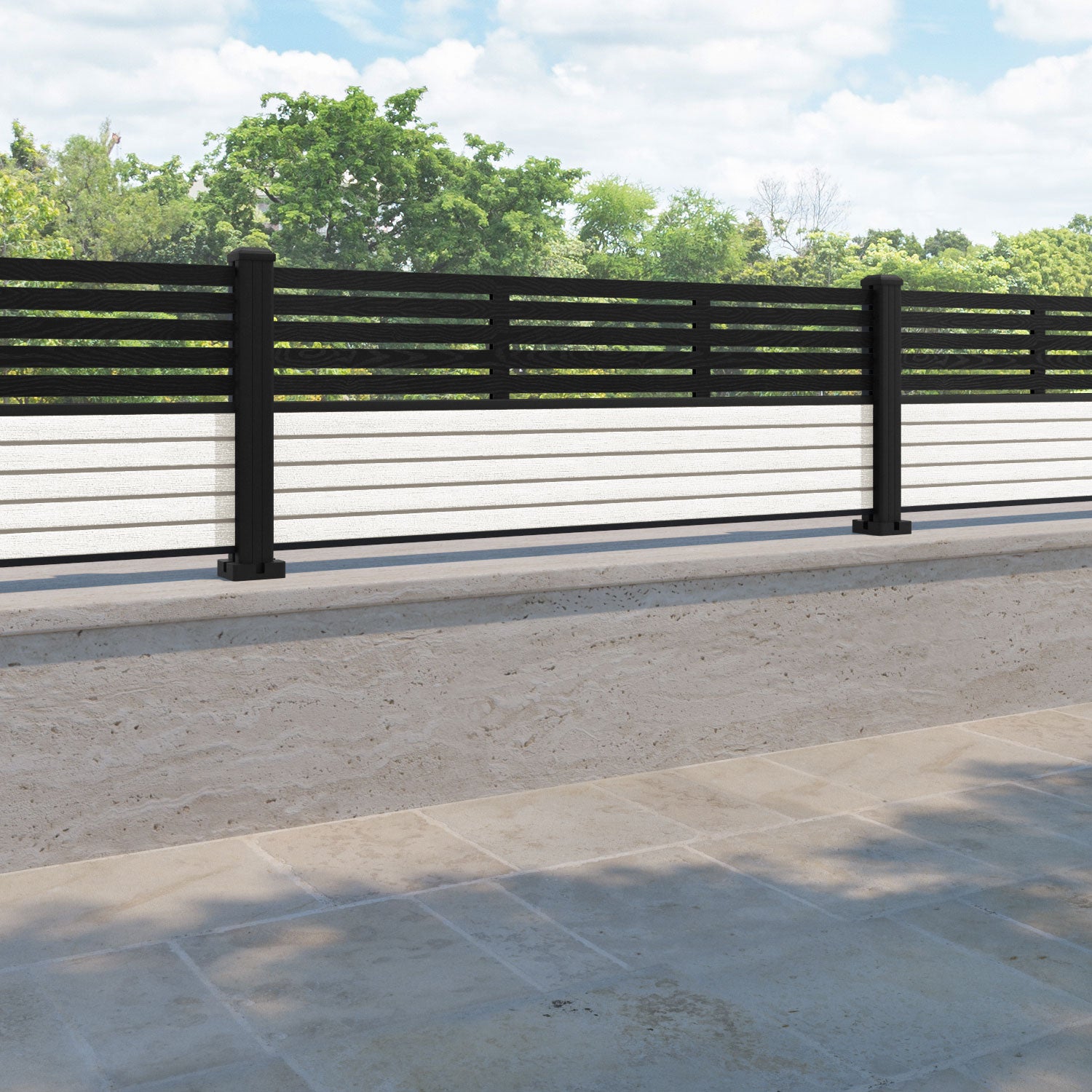 Hudson Aspen Fence Panel - Light Stone - with our aluminium posts