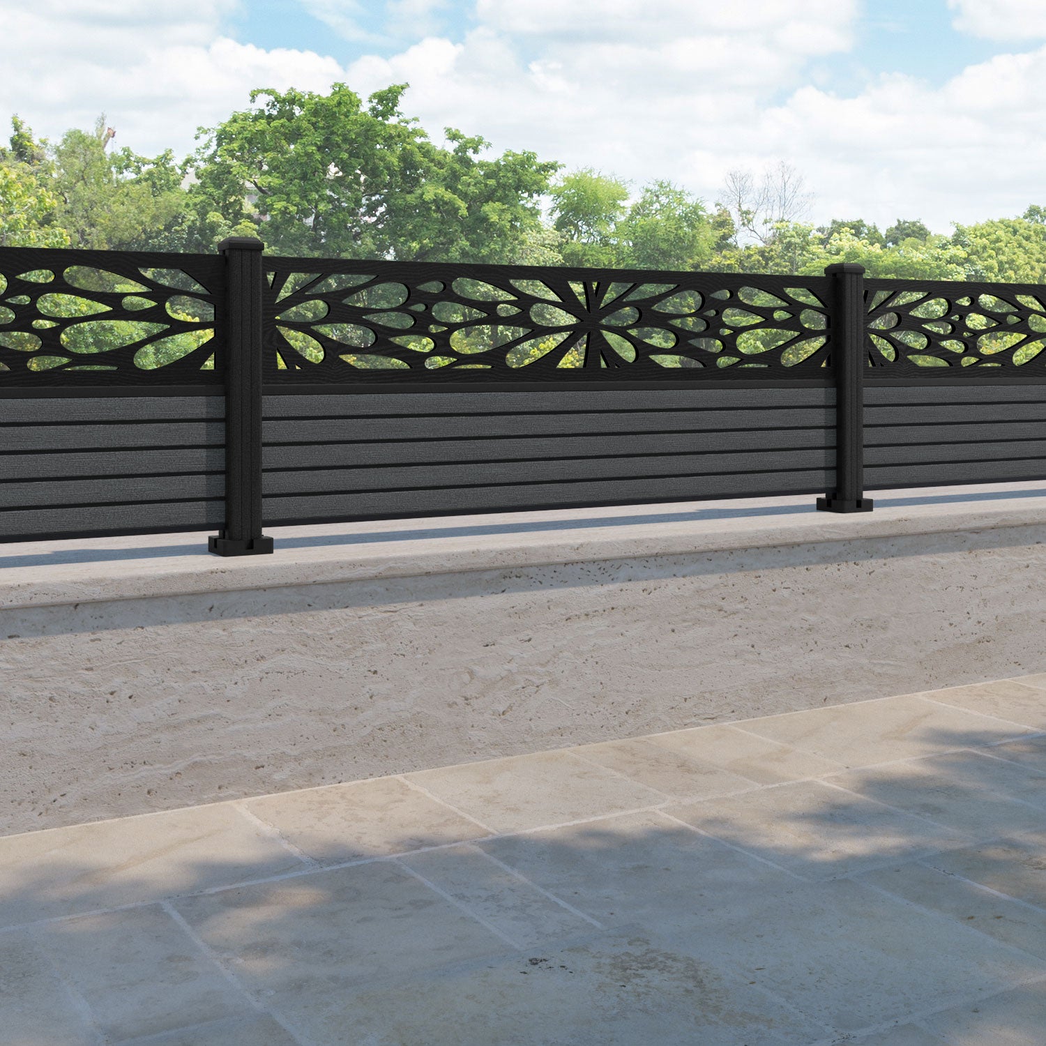 Hudson Blossom Fence Panel - Dark Grey - with our composite posts