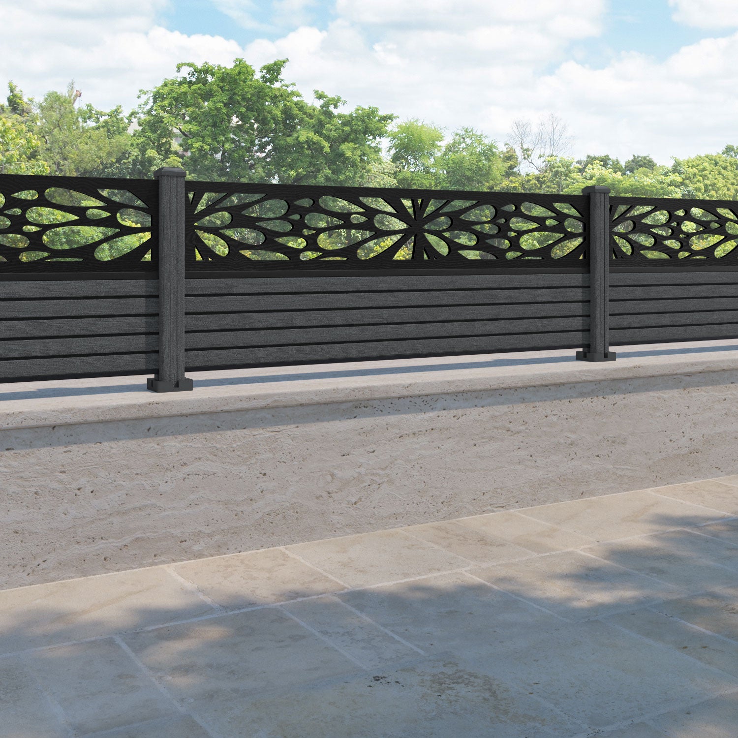 Hudson Blossom Fence Panel - Dark Grey - with our composite posts