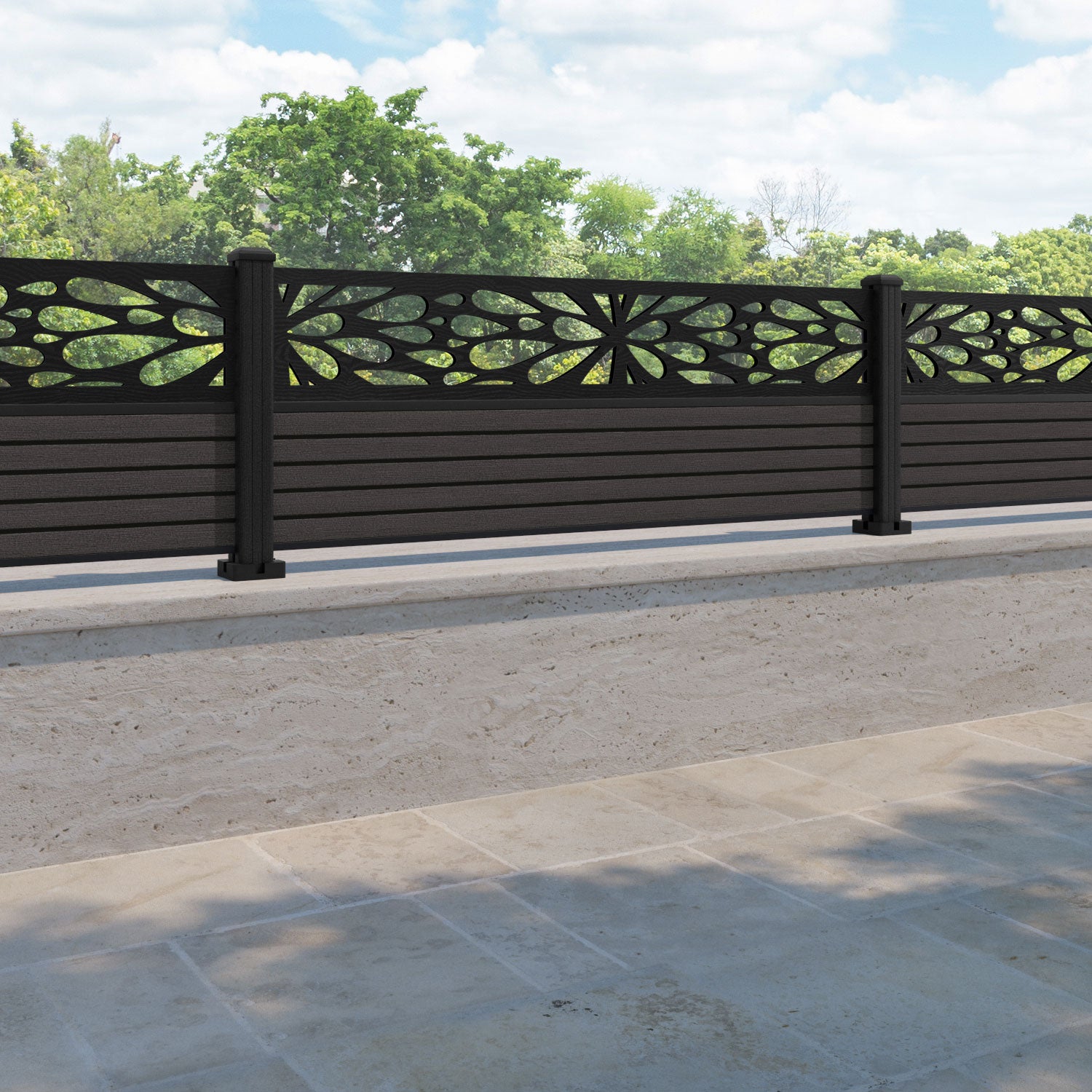 Hudson Blossom Fence Panel - Dark Oak - with our composite posts
