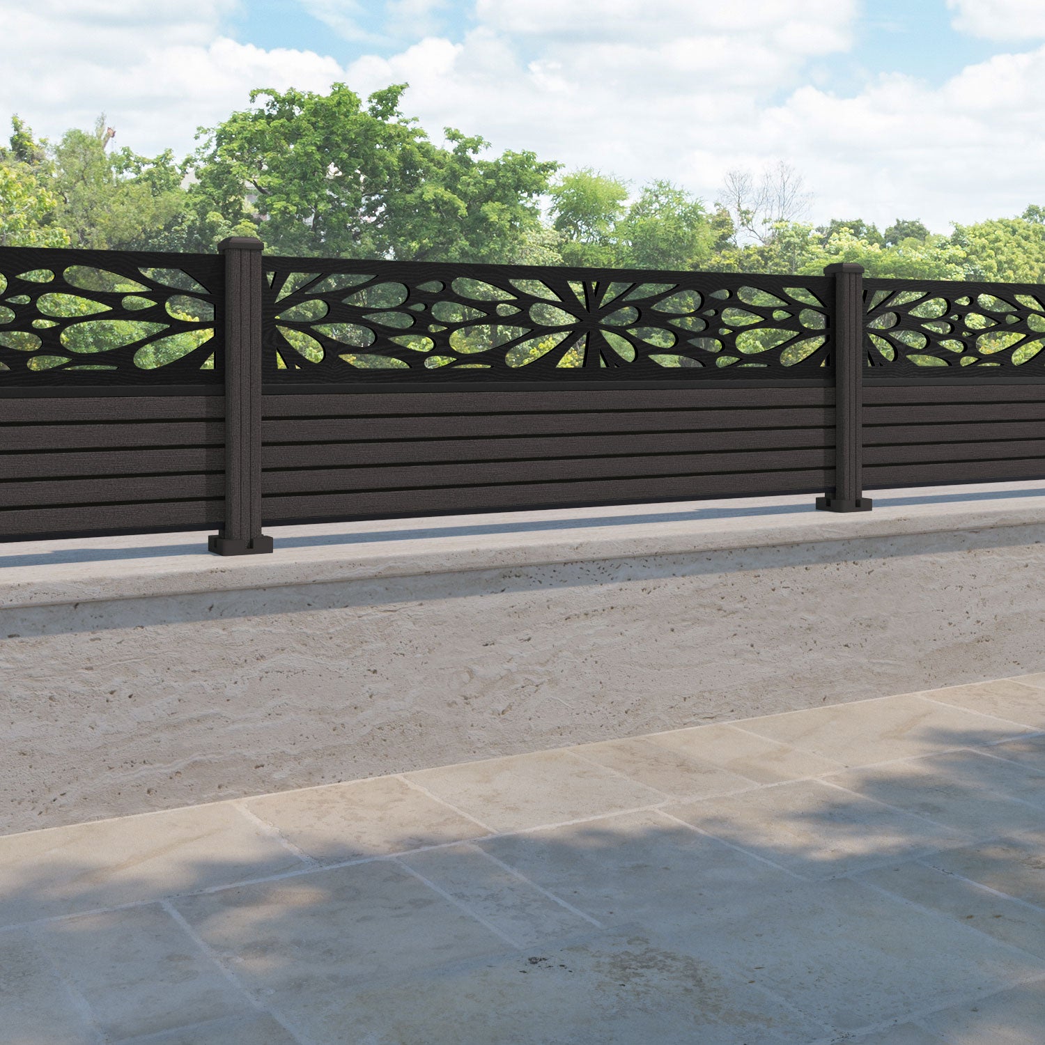 Hudson Blossom Fence Panel - Dark Oak - with our composite posts