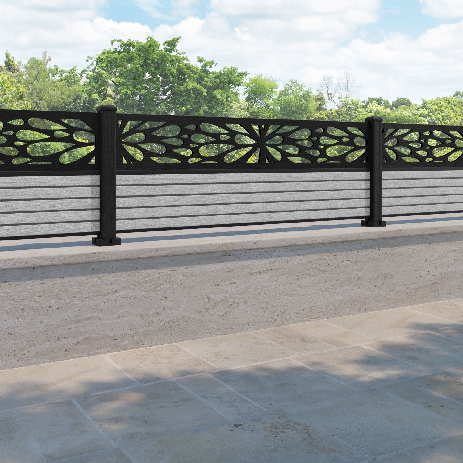 Hudson Blossom Fence Panel - Light Grey - with our composite posts