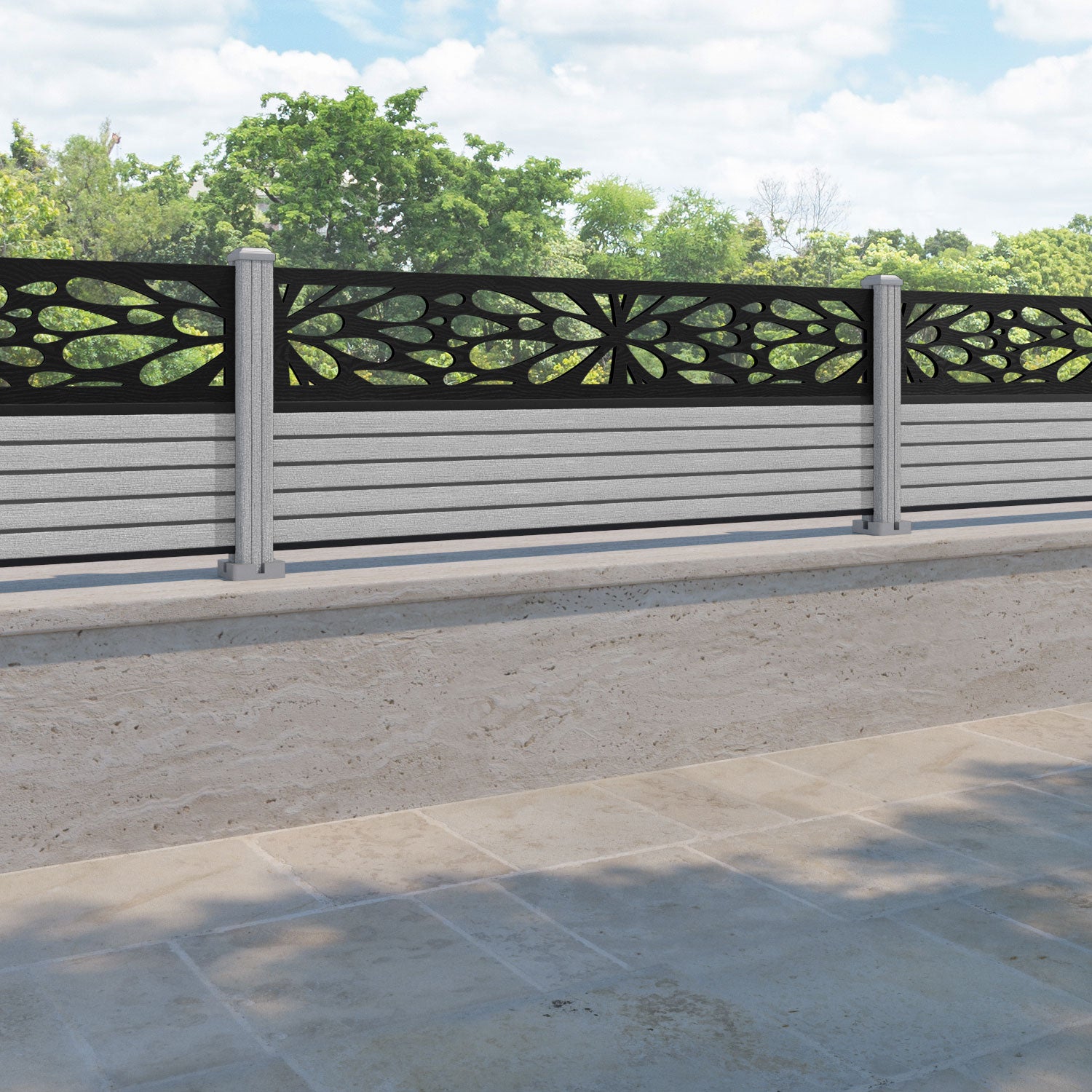 Hudson Blossom Fence Panel - Light Grey - with our composite posts