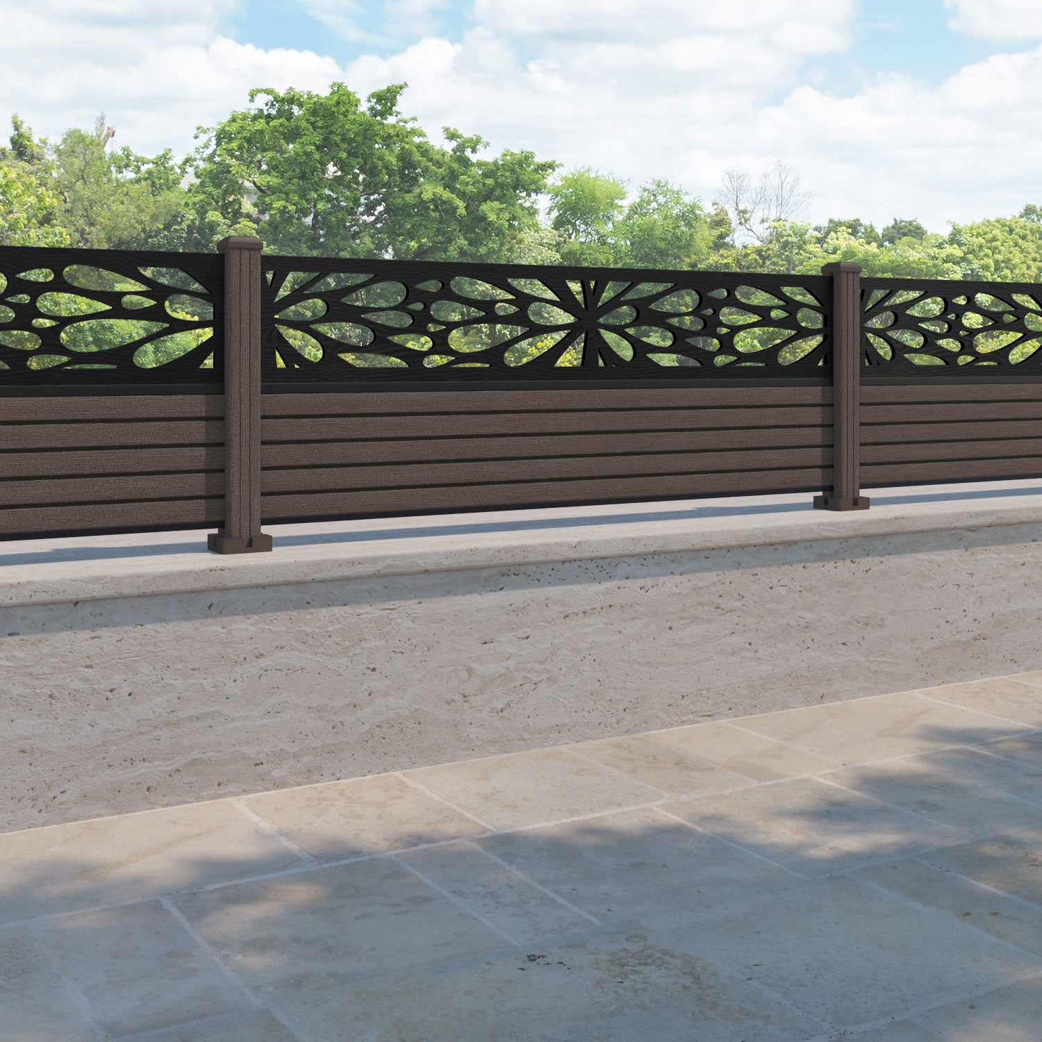 Hudson Blossom Fence Panel - Mid Brown - with our composite posts