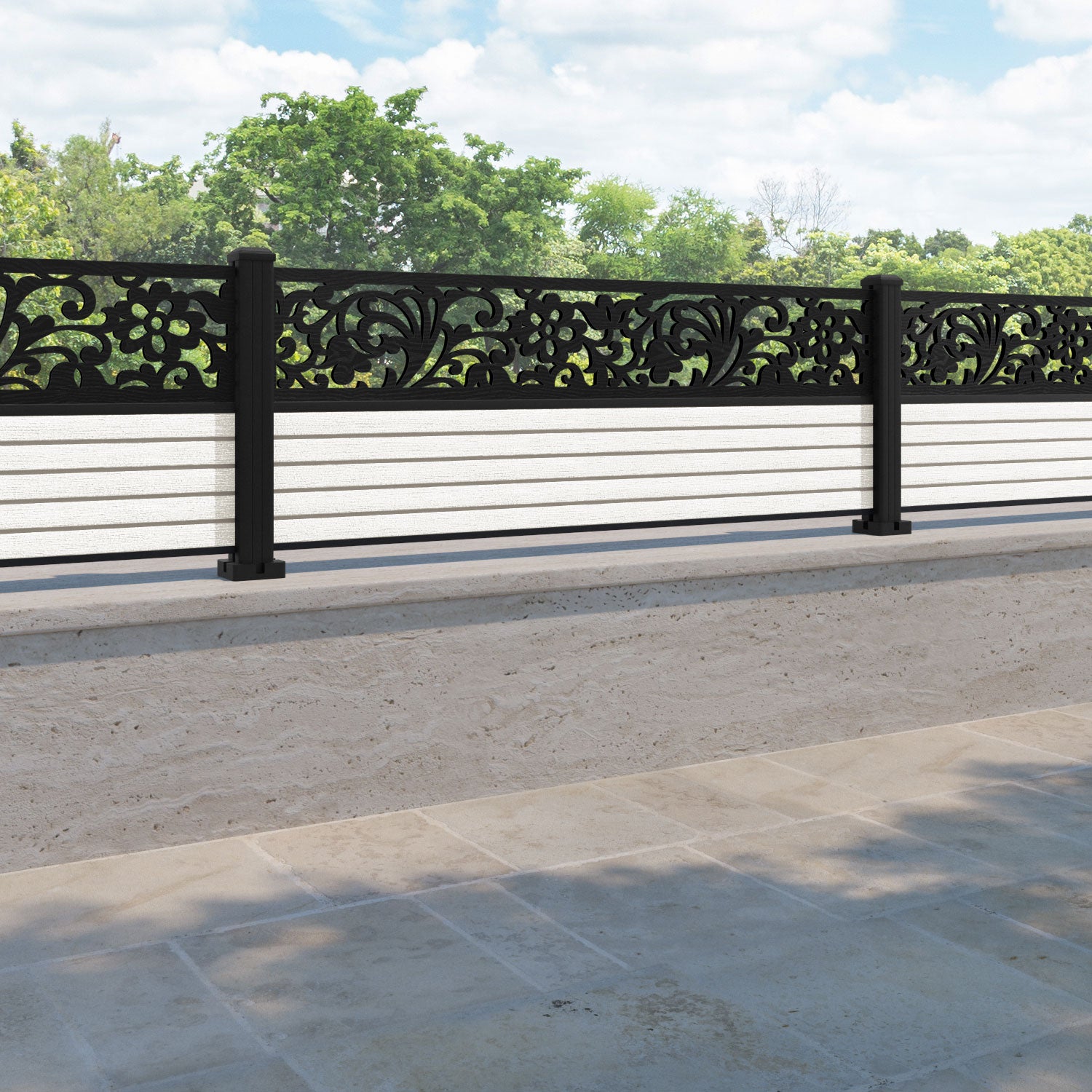 Hudson Eden Fence Panel - Light Stone - with our aluminium posts