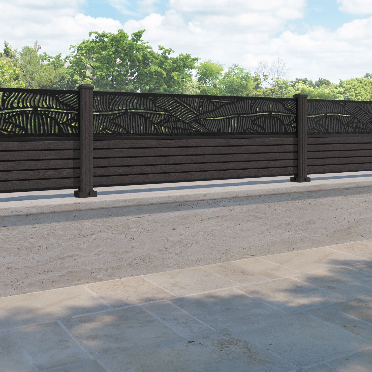 Hudson Feather Fence Panel - Dark Oak - with our composite posts