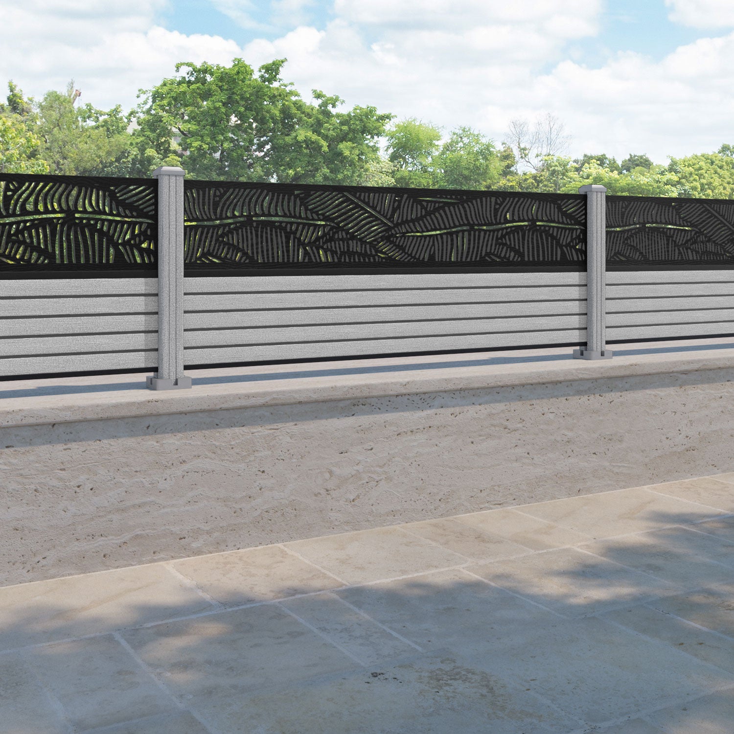 Hudson Feather Fence Panel - Light Grey - with our composite posts