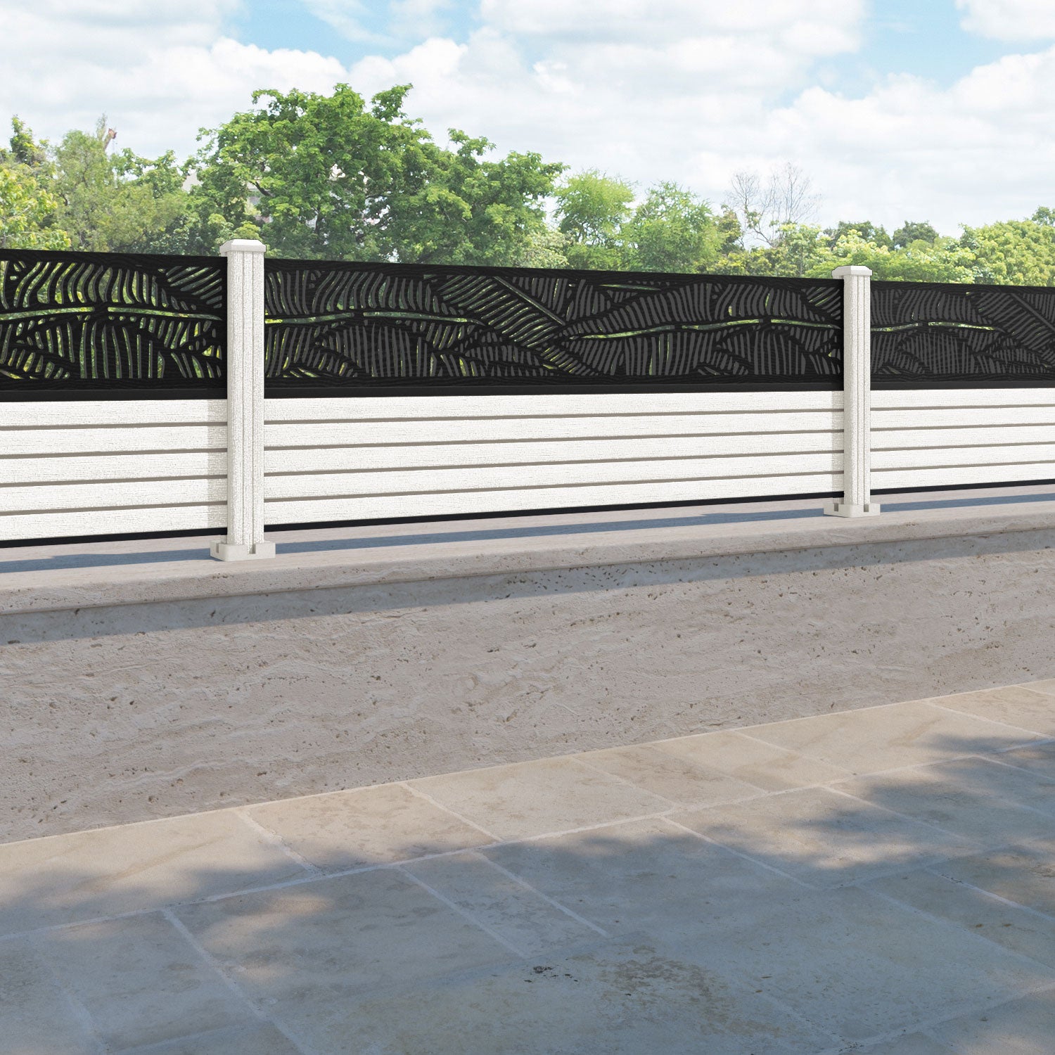 Hudson Feather Fence Panel - Light Stone - with our composite posts