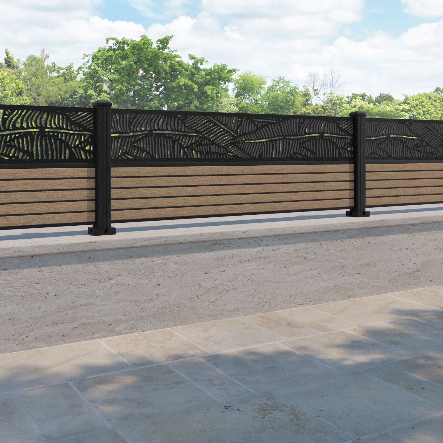 Hudson Feather Fence Panel - Teak - with our composite posts