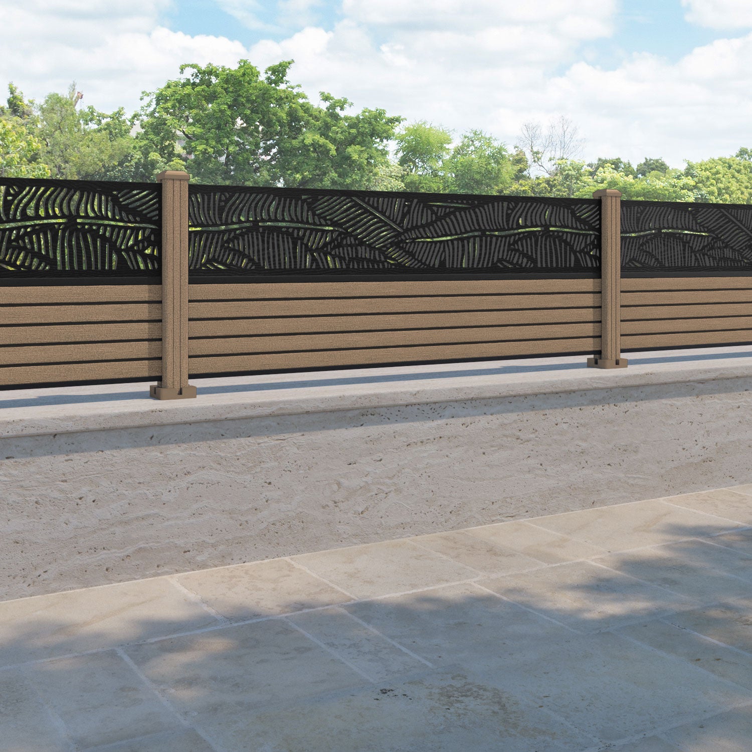 Hudson Feather Fence Panel - Teak - with our composite posts
