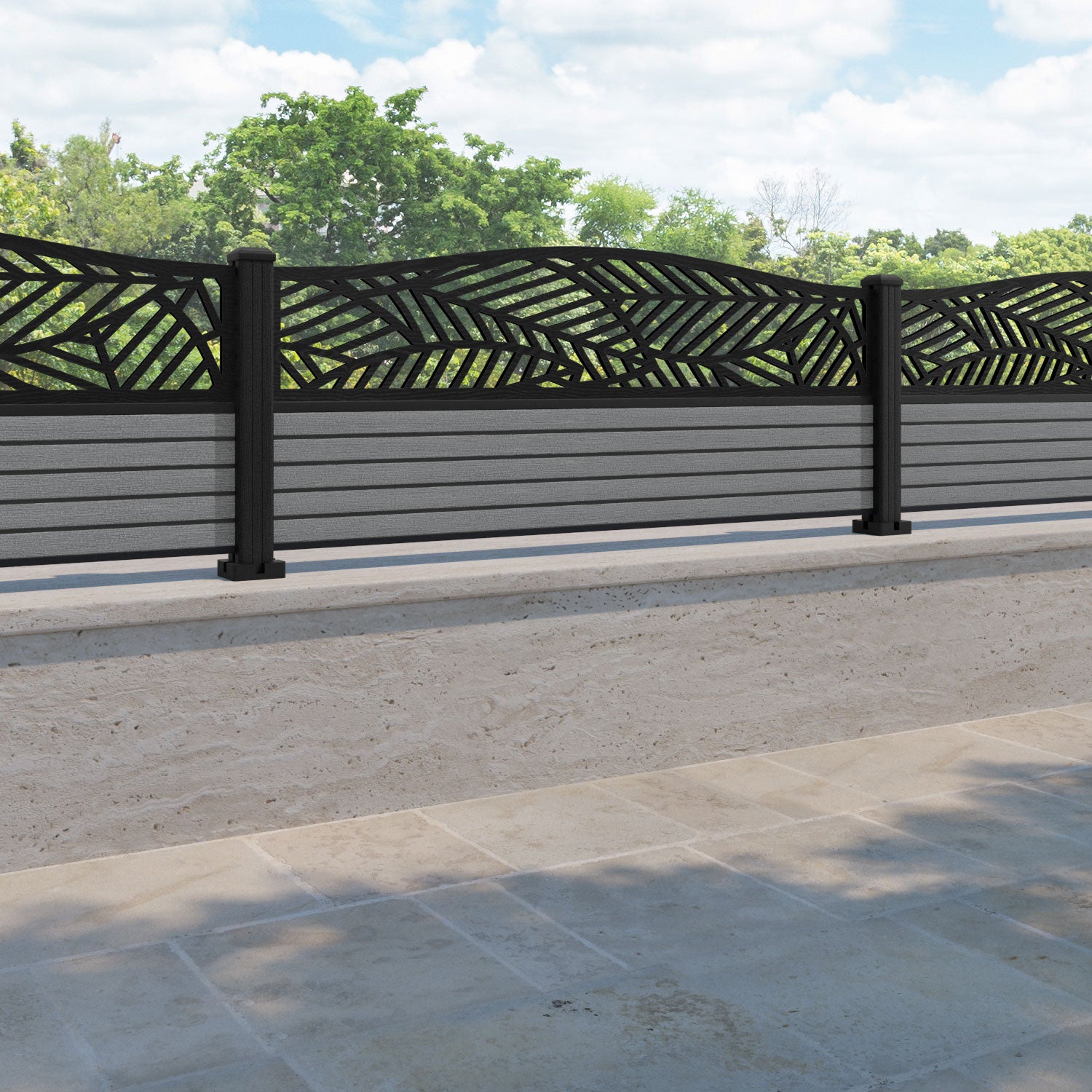 Hudson Habitat Curved Top Fence Panel - Mid Grey - with our composite posts