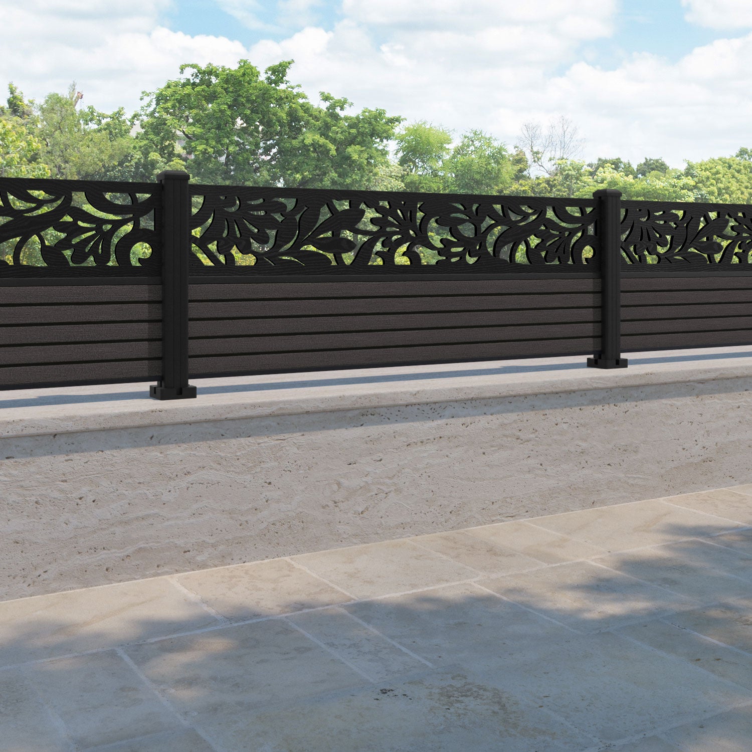 Hudson Heritage Fence Panel - Dark Oak - with our aluminium posts