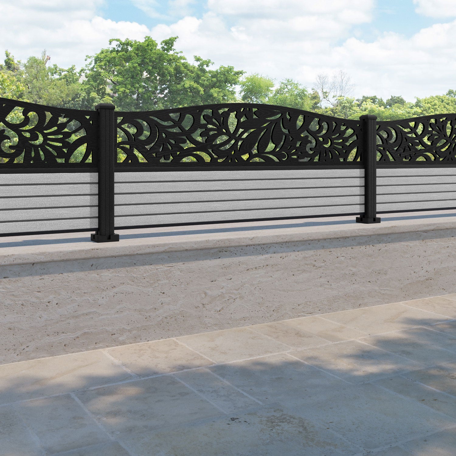 Hudson Heritage Curved Top Fence Panel - Light Grey - with our composite posts