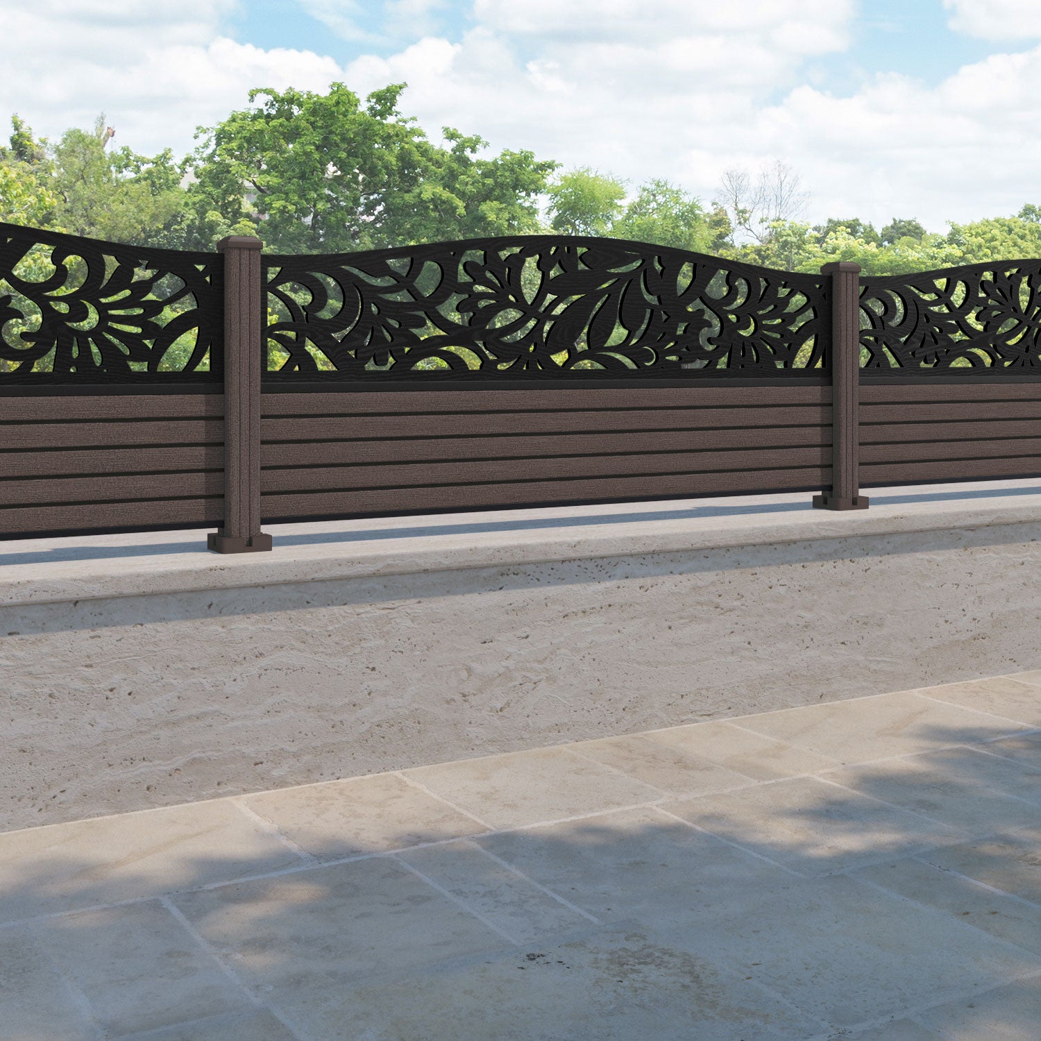 Hudson Heritage Curved Top Fence Panel - Mid Brown - with our composite posts